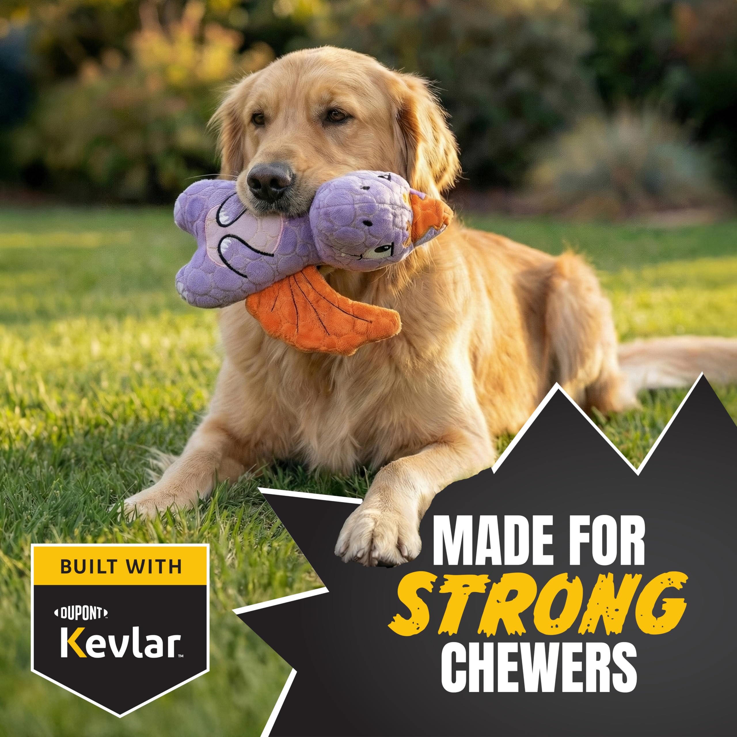 Bite Force kevlar-reinforced toy closeup emphasizing durability and long chew sessions