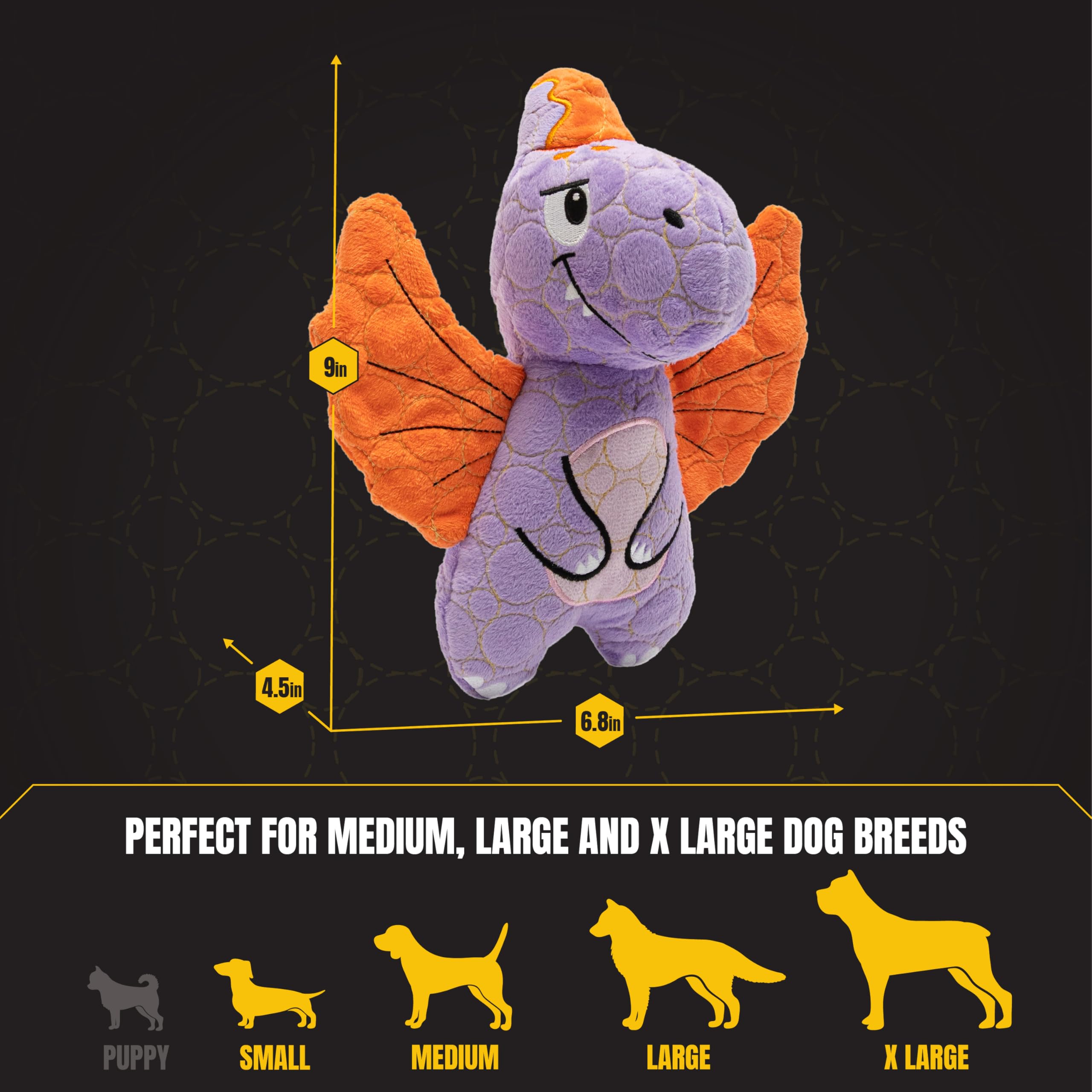 Bite Force large dino dog toy built for big breeds and tough chewers