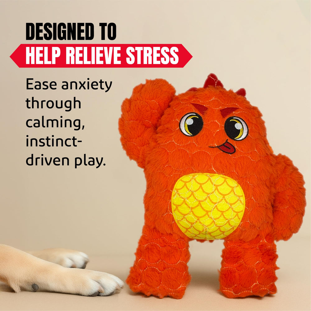 Bite Force orange monster dog toy supports puppy teething with gentle chewing.