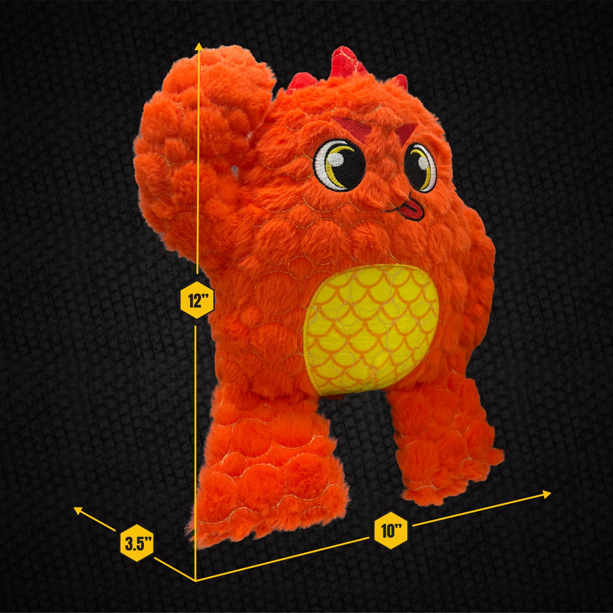 Bite Force orange monster dog toy plush texture ideal for cuddling and comfort.