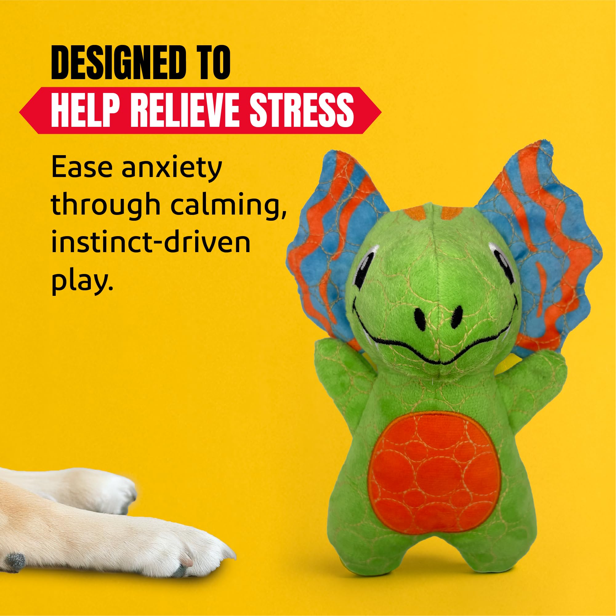 Bite Force teething dino plush supports soothing sensations during puppy play