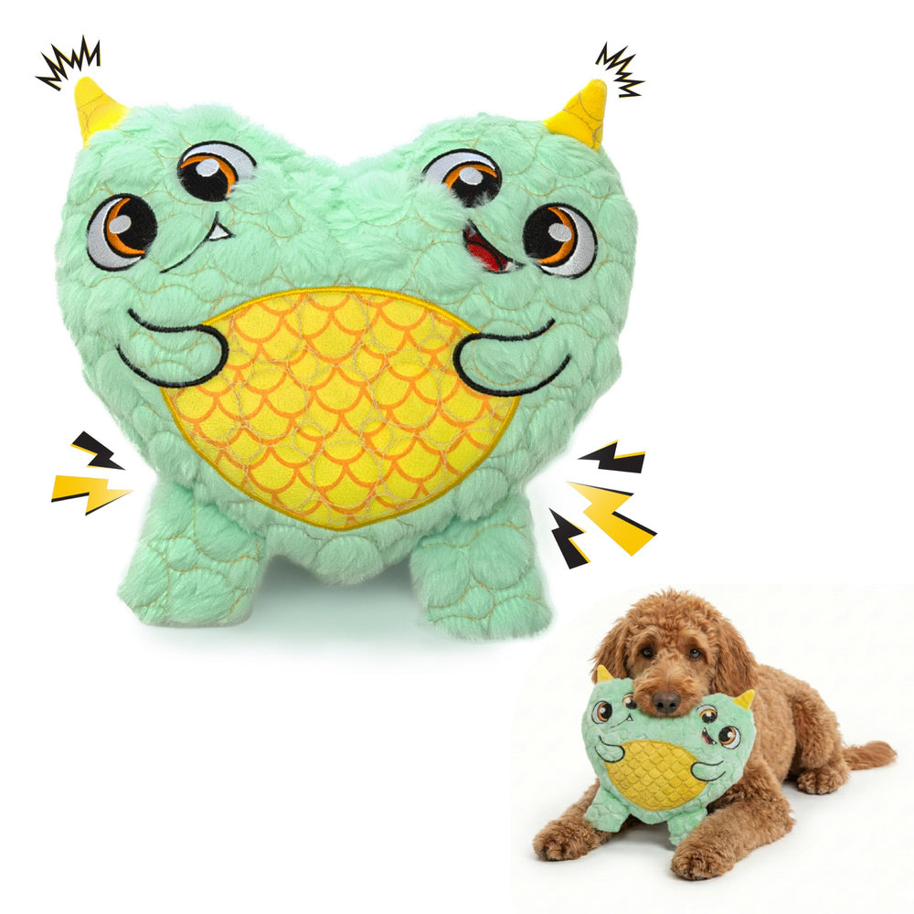 Bite Force two-headed monster toy with squeaker for interactive playtime