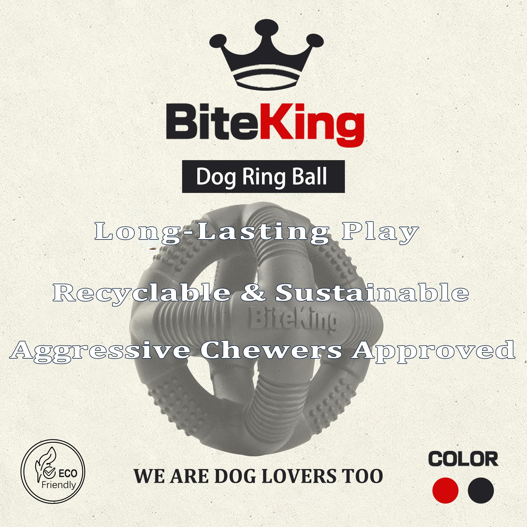 Close-up of BiteKing ball built for aggressive chewers with sturdy construction.