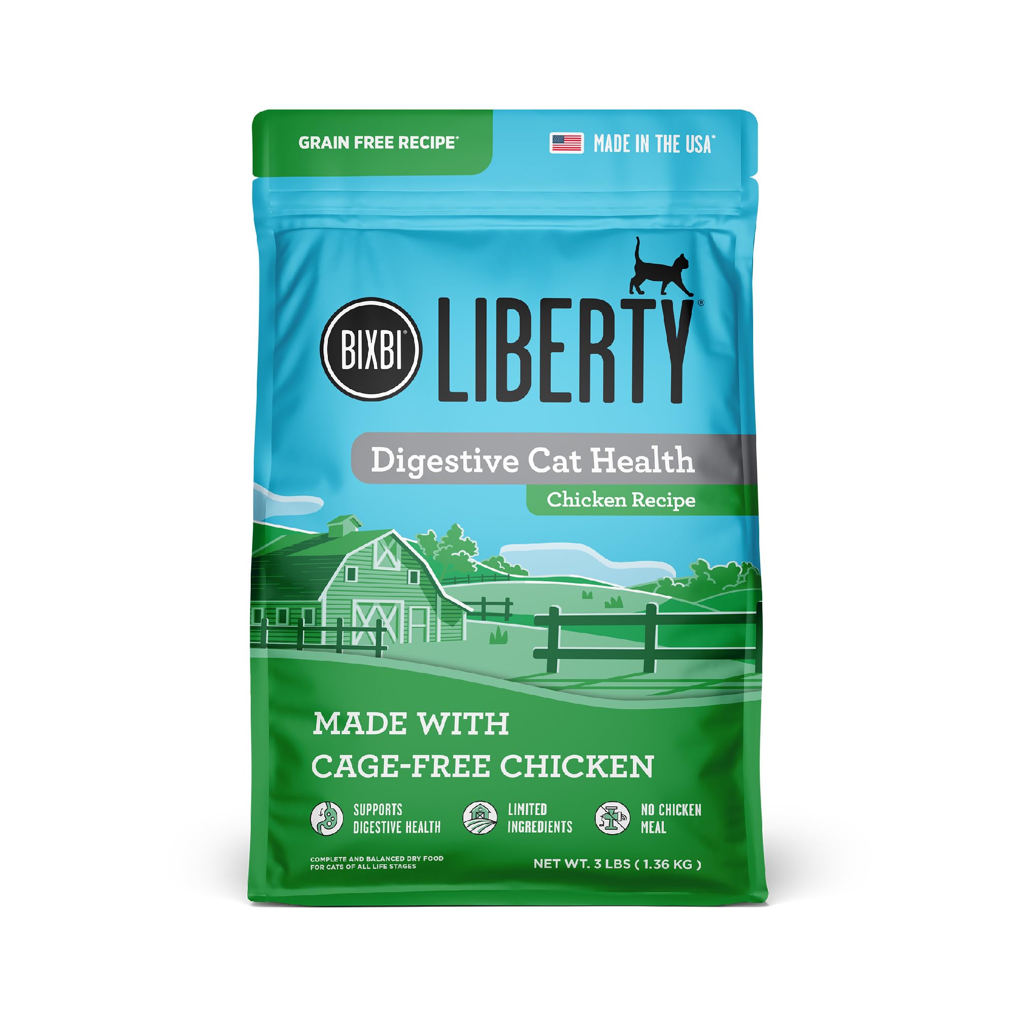 BIXBI Liberty digestive chicken front: cage-free protein for cats.