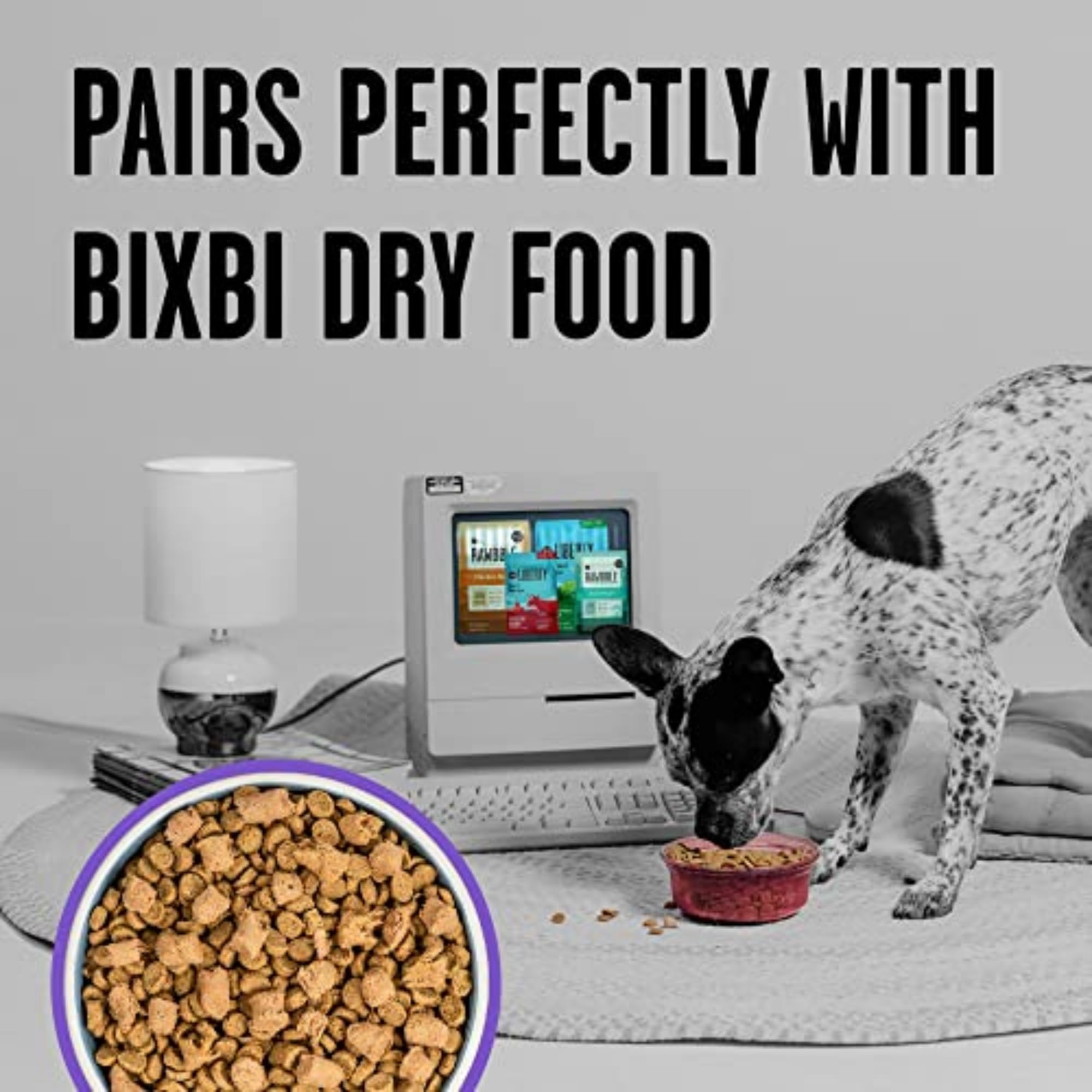 BIXBI Liberty Rawbble granules close-up, rich meat and organs boost protein flavor.