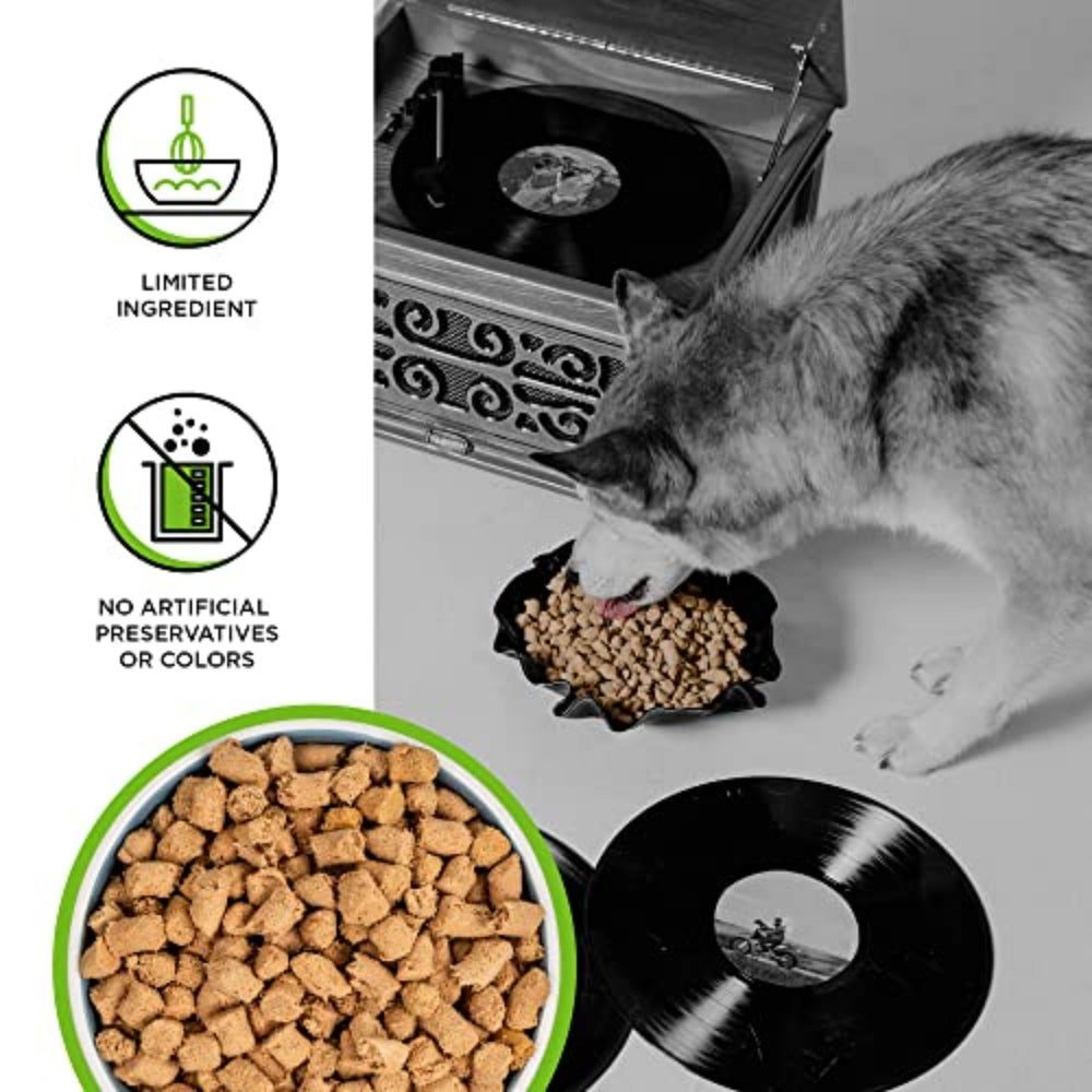 BIXBI Liberty pork pour over kibble demonstrates easy topper for enhanced enjoyment.