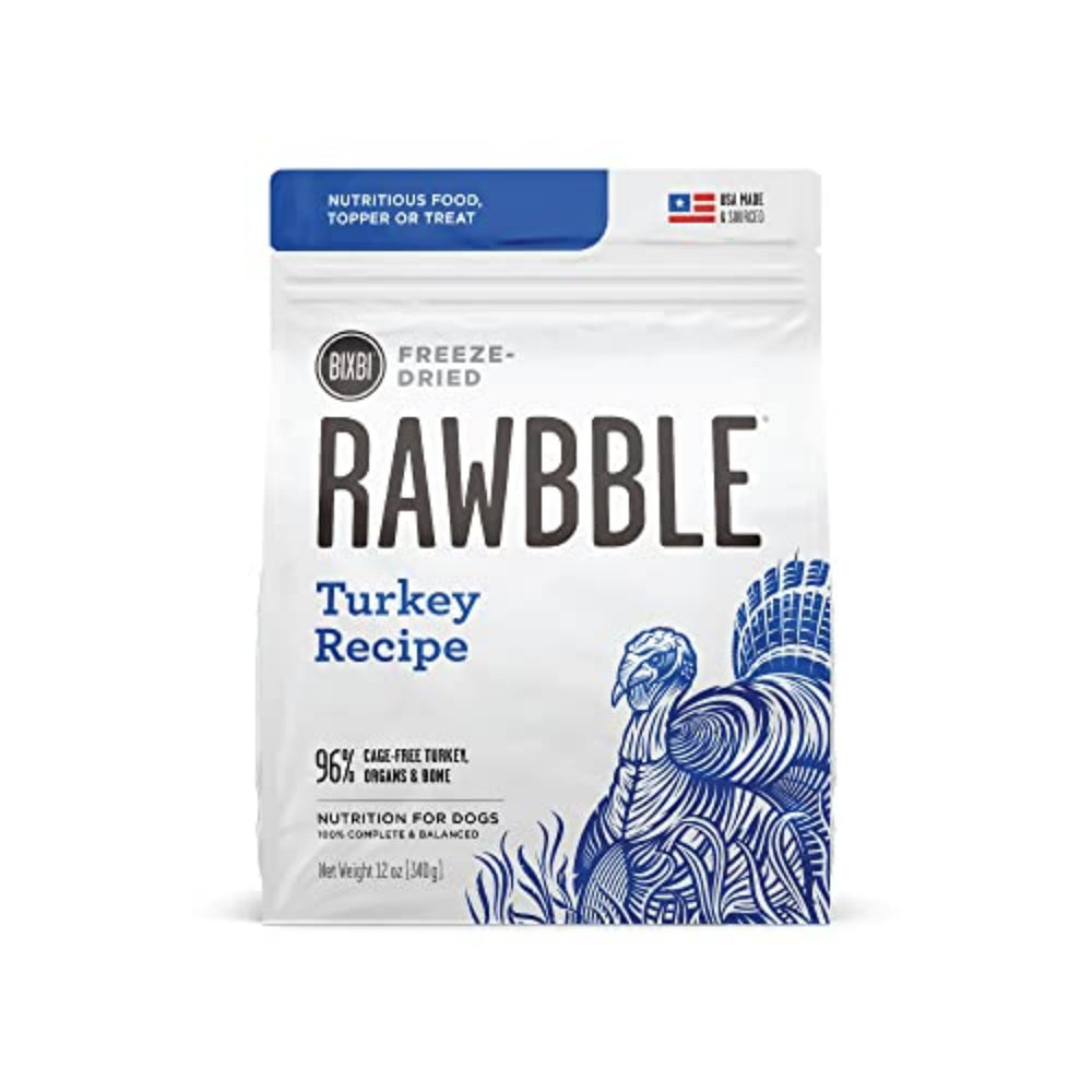 BIXBI Liberty freeze-dried turkey topper close-up boosts flavor and nutrition for meals.