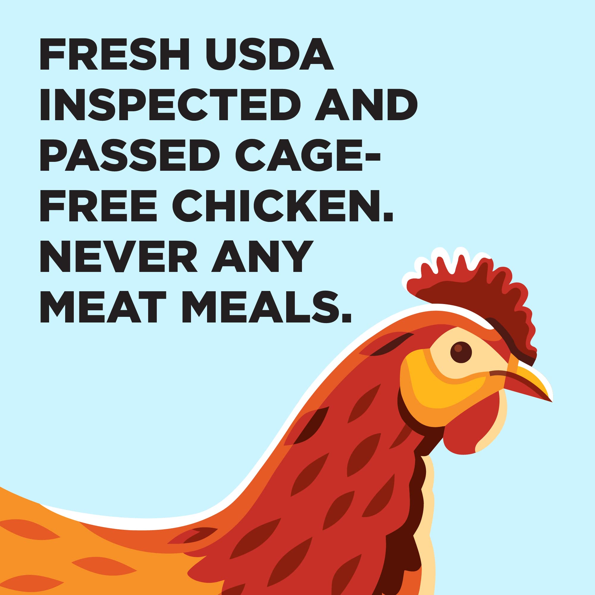 BIXBI Liberty ingredient panel close-up shows cage-free chicken and USA-sourced ingredients.