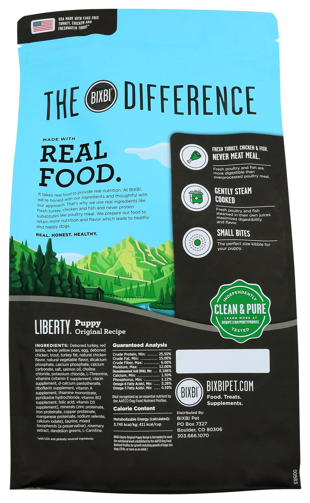 BIXBI Liberty grain-free ingredients setup emphasizing premium USA-sourced components