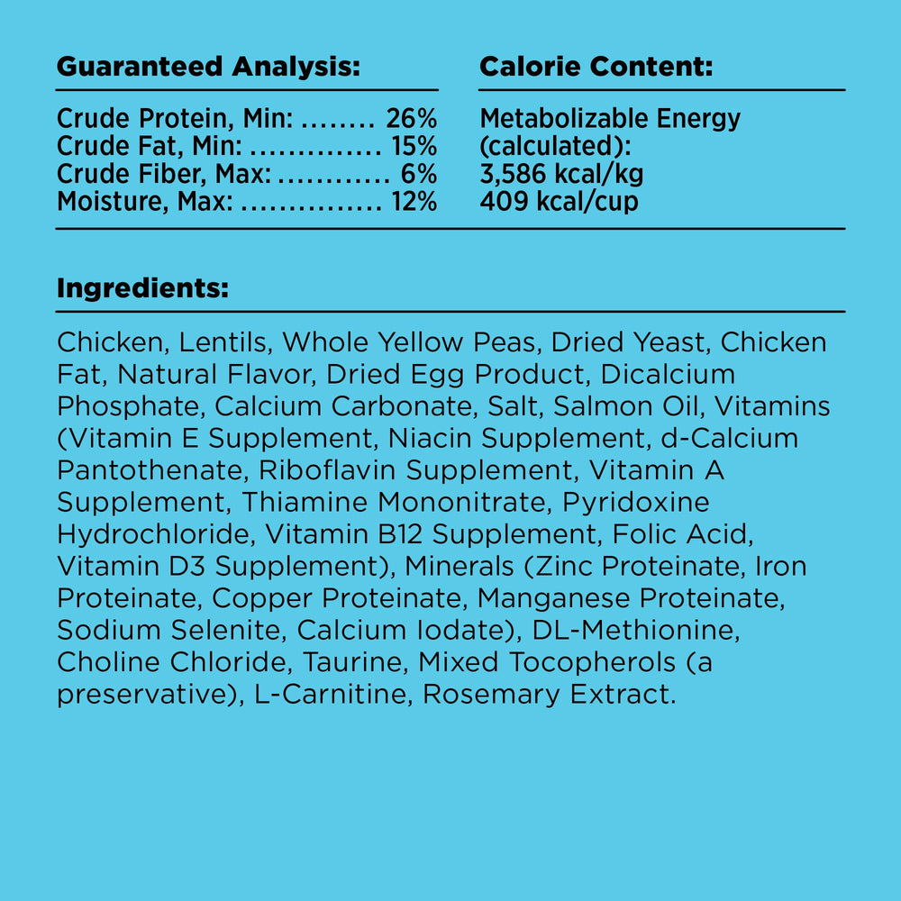 BIXBI Liberty grain-free formula uses cage-free chicken for gentle digestion.