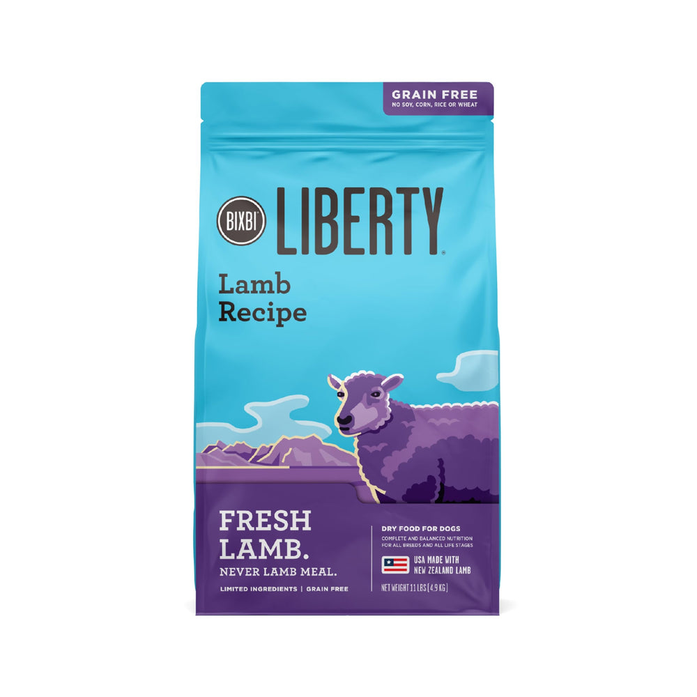 BIXBI Liberty lamb first-ingredient dry dog food promotes digestibility and steady energy.