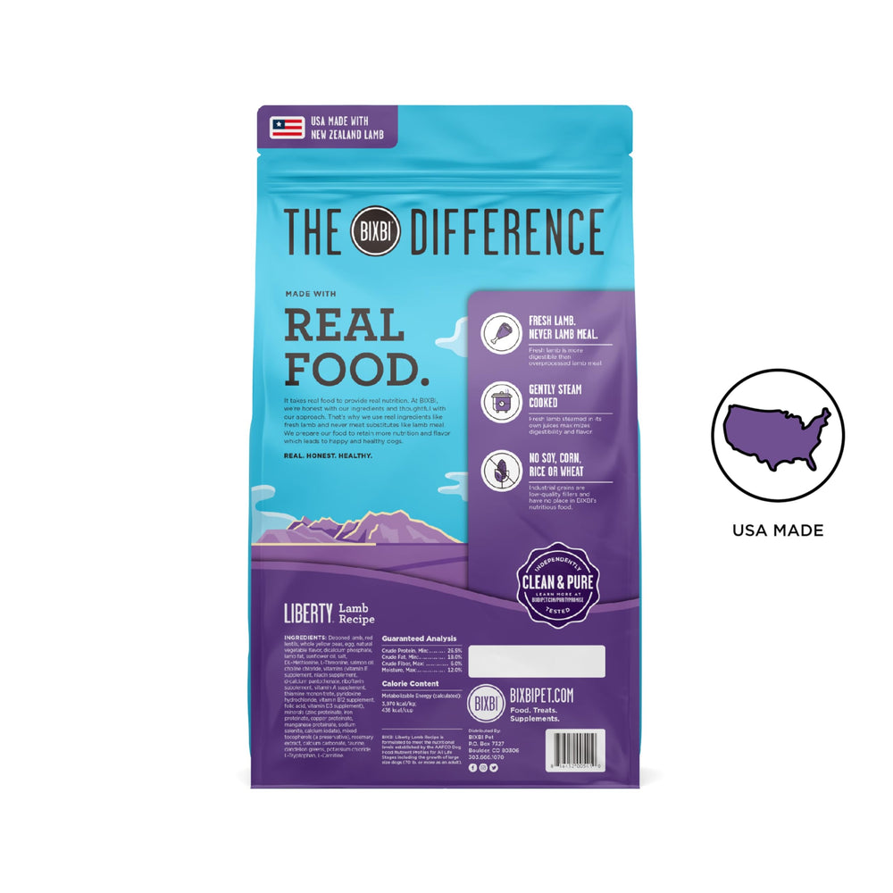 BIXBI Liberty lamb high-protein formula supports lean muscle and daily activity.