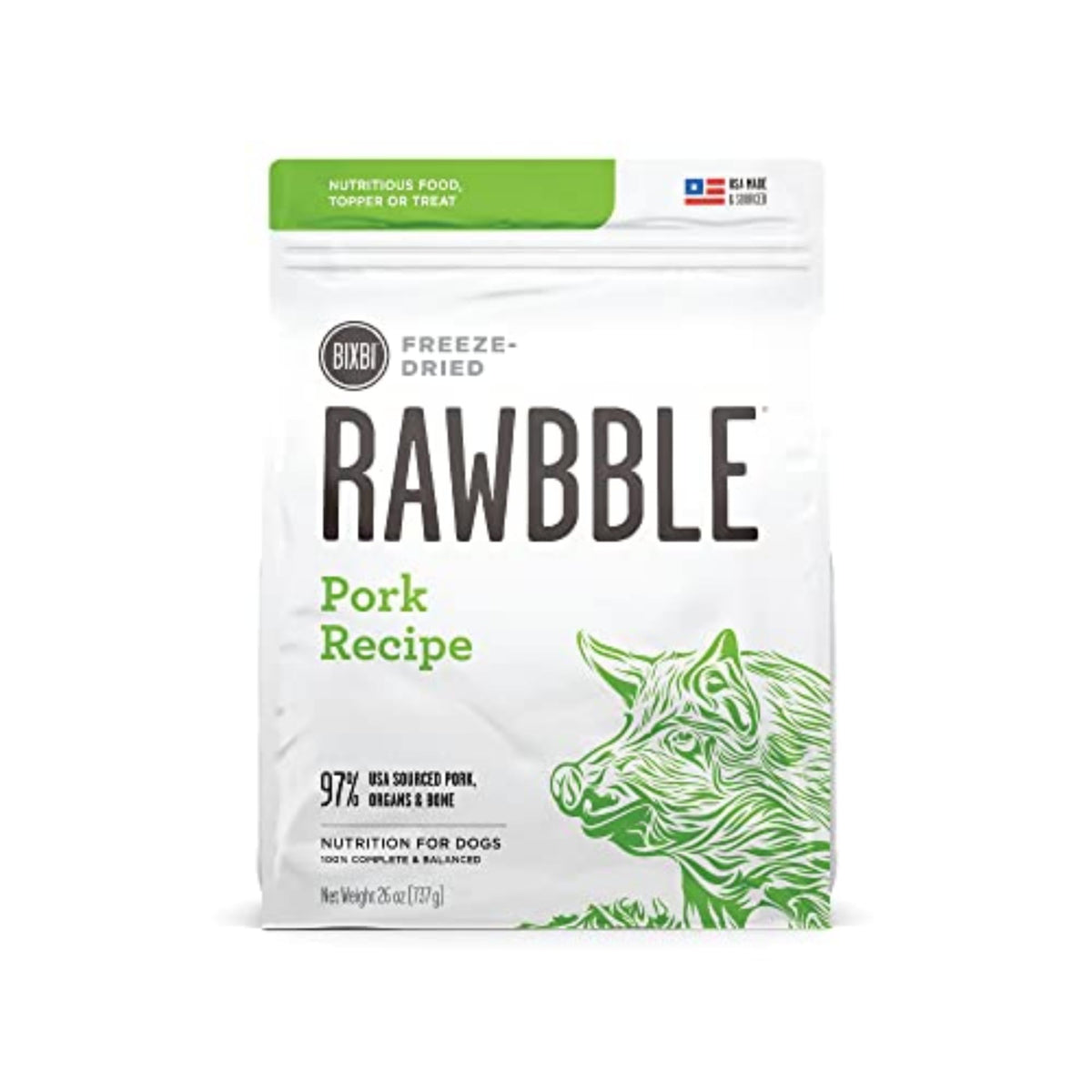 BIXBI Liberty packaging in a resealable bag for easy pantry storage.