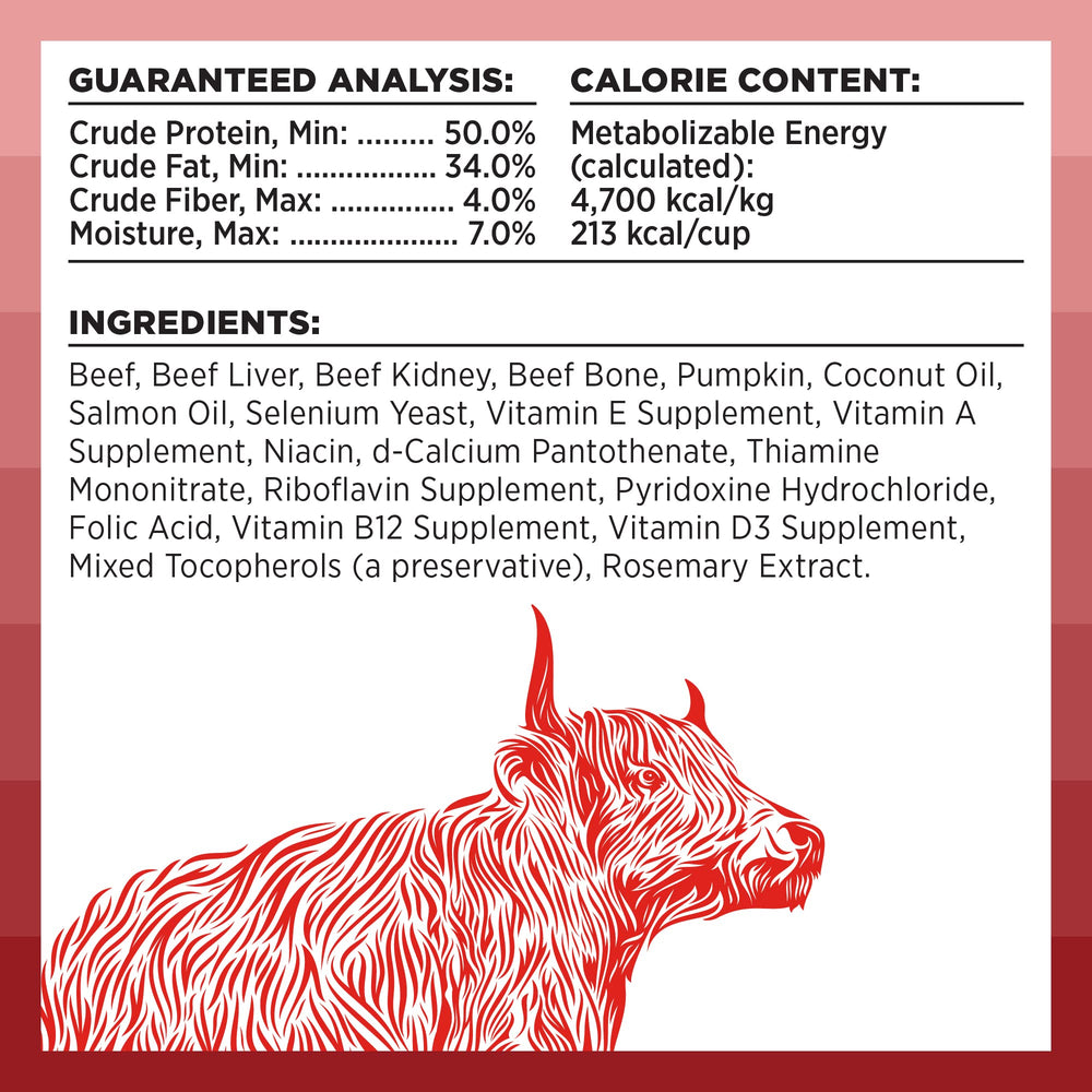 Scoop of freeze-dried beef topper showing pantry-friendly, no-refrigeration convenience