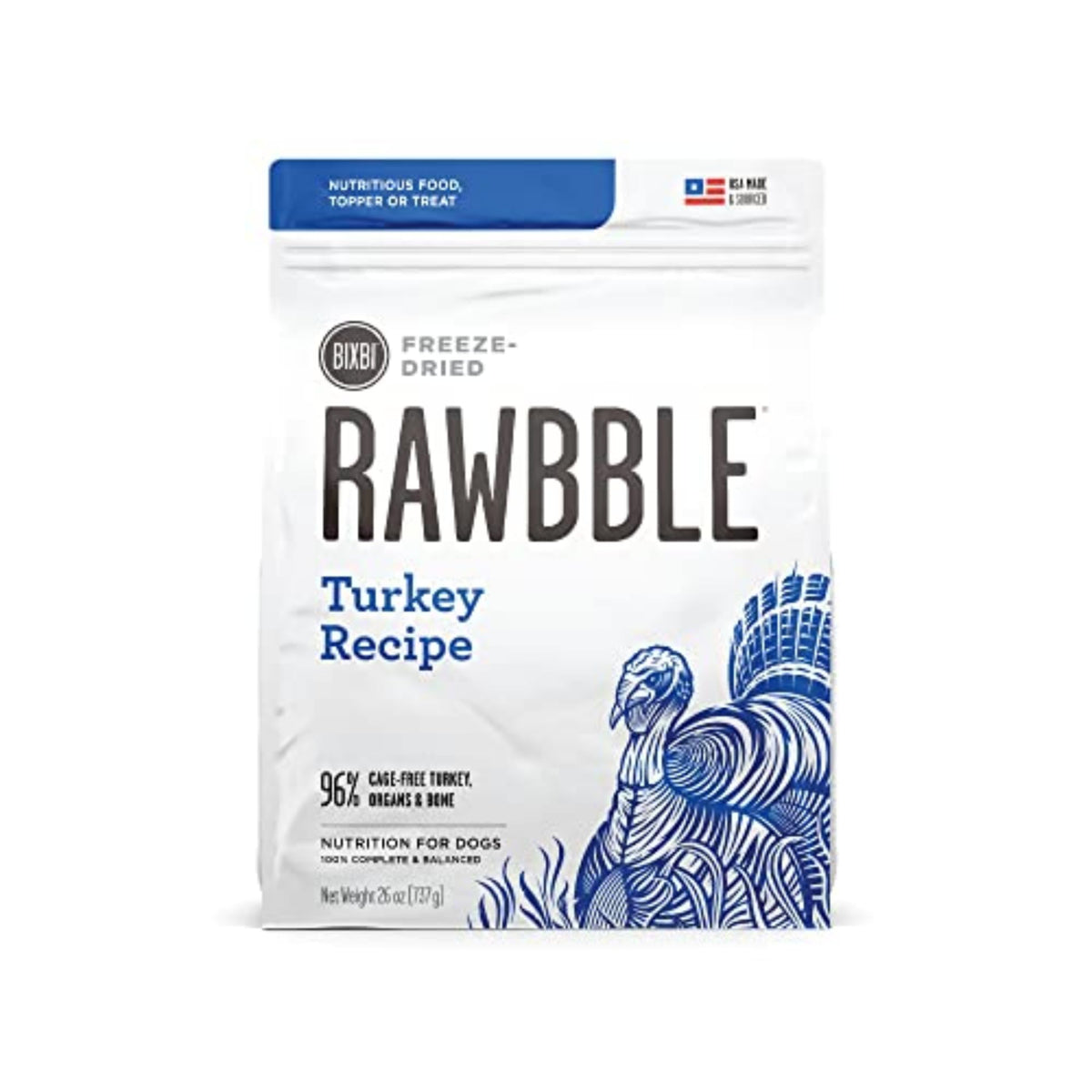BIXBI Liberty turkey topper bag shown for convenient raw nutrition to boost meals