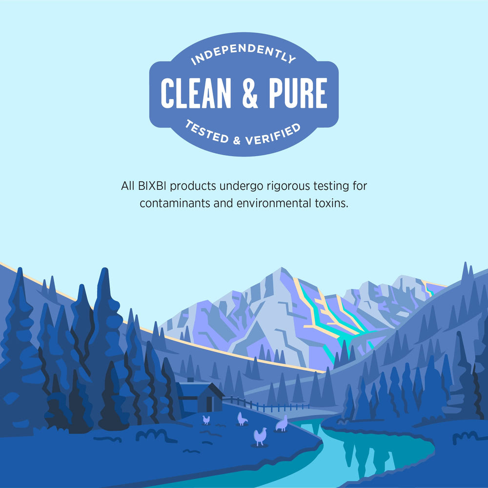 BIXBI Liberty ingredients label shows clean, by-product-free formula.