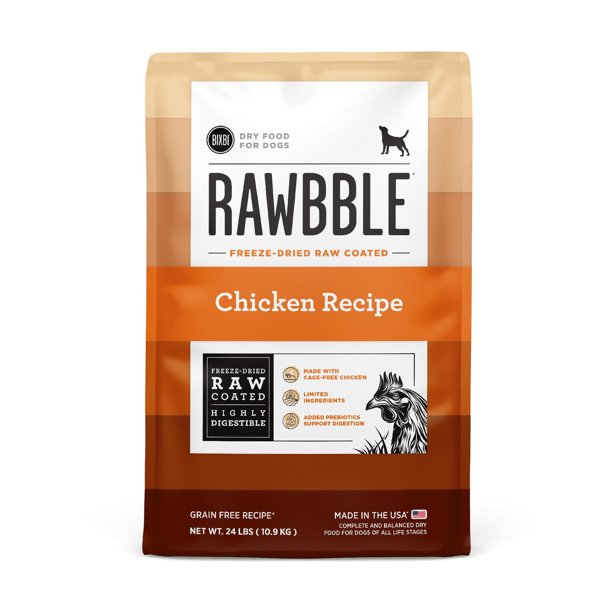 BIXBI Rawbble freeze-dried coated chicken kibble close-up for easy feeding