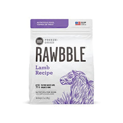 BIXBI Rawbble freeze-dried lamb pieces in bowl for a protein-rich meal option