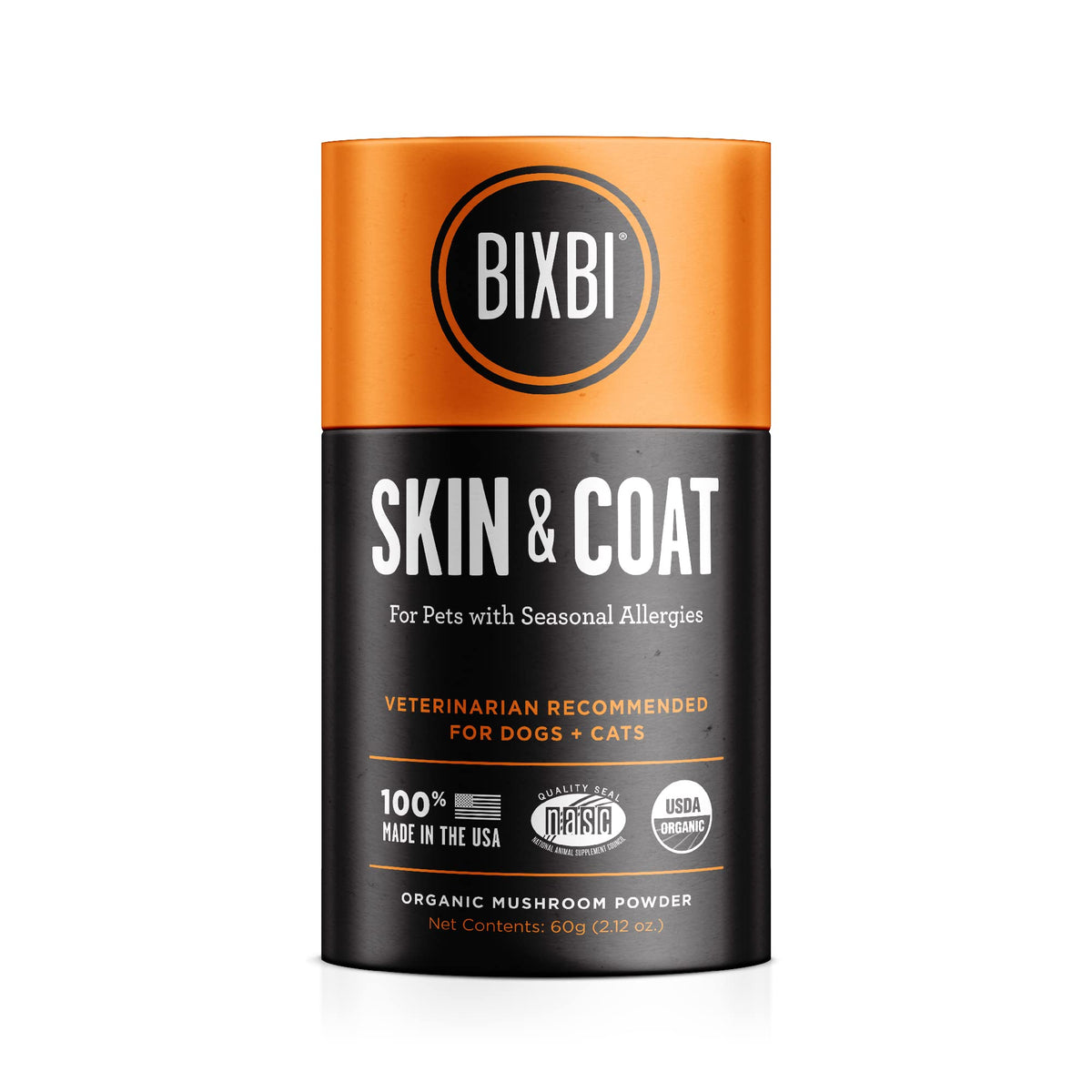 BIXBI Skin & Coat Support tub front helps dogs and cats maintain a healthy coat.