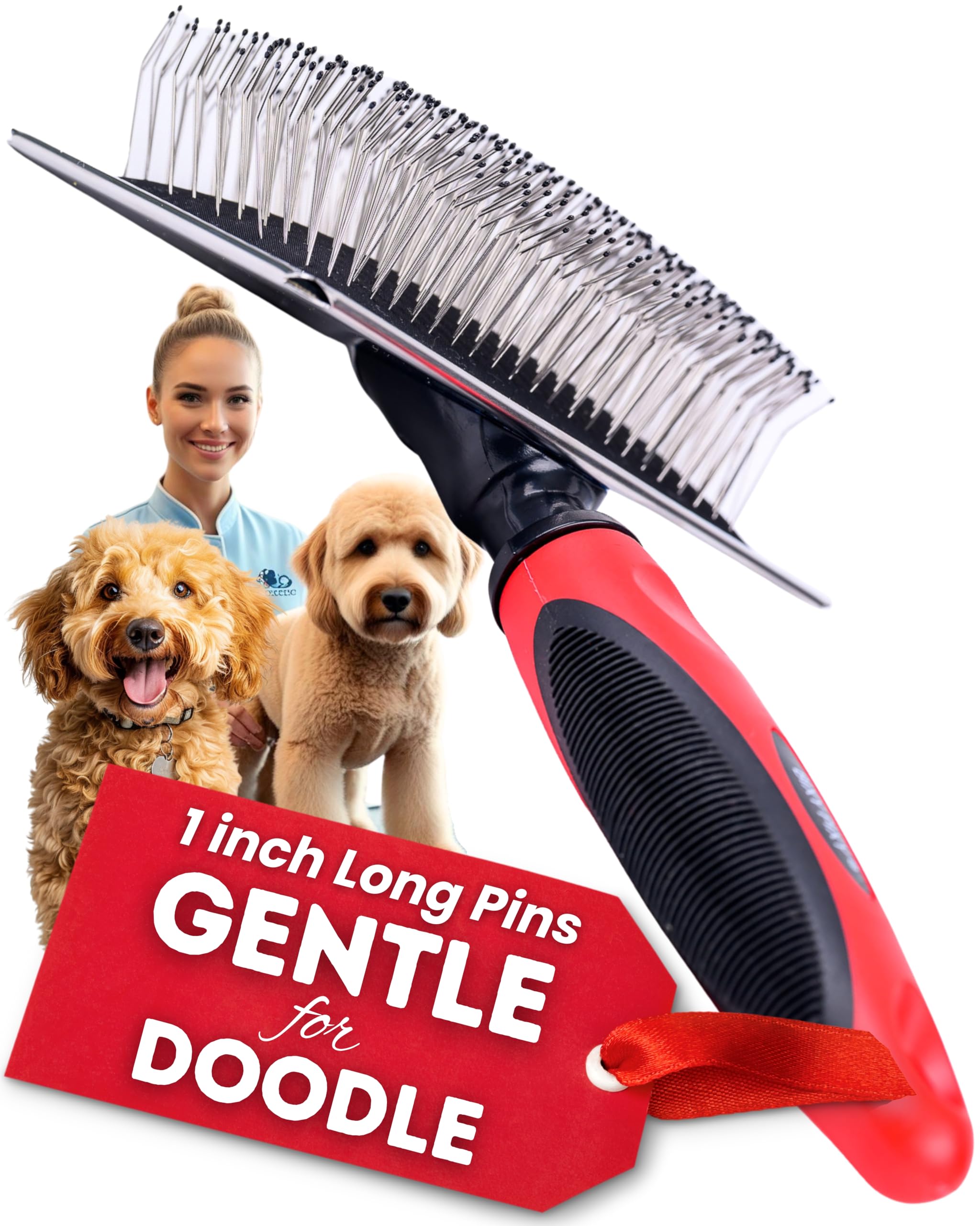 Bixy Pixy Dog Slicker Brush Large with ball-tipped pins for gentle detangling