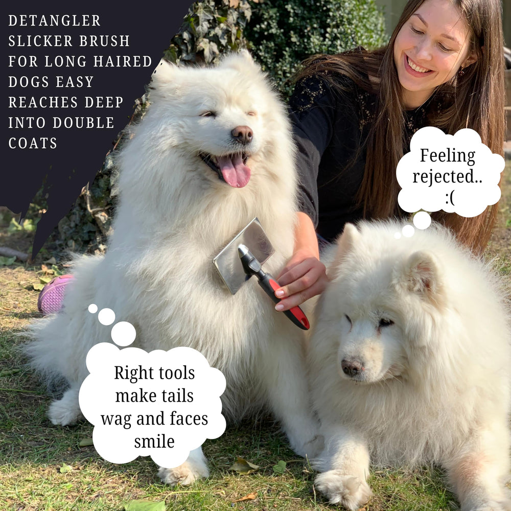 Bixy Pixy Dog Slicker Brush Large in use during a calm grooming session
