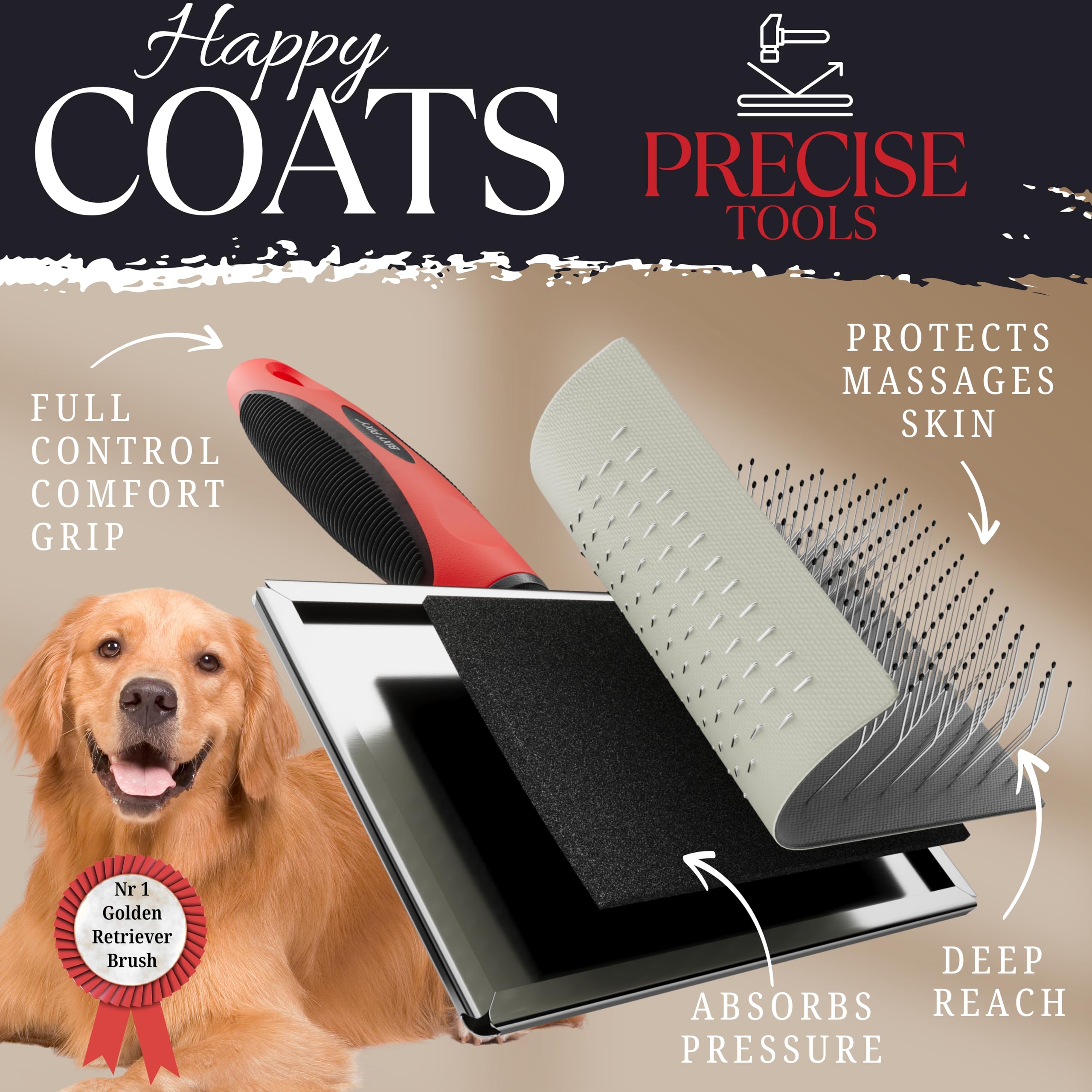 Bixy Pixy Dog Slicker Brush Large soft pad to reduce pressure during brushing