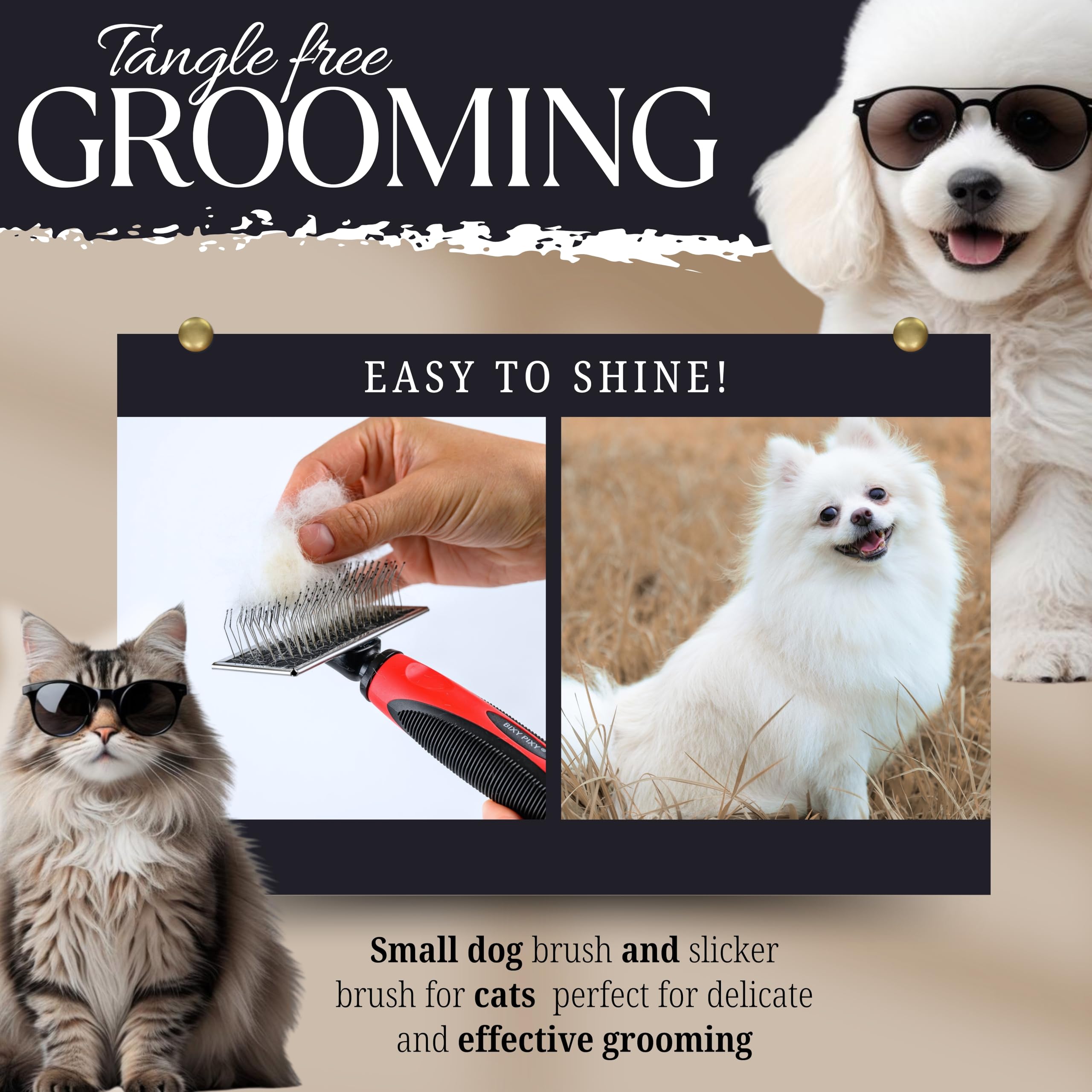 Bixy Pixy Mini Brush has a sturdy soft pad that protects skin while lifting loose hair.