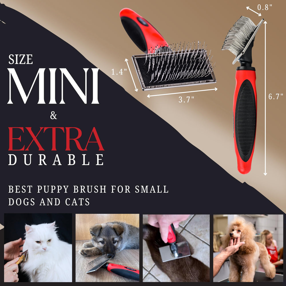 Bixy Pixy Mini Brush with extra-long pins reaches deep into long fur for detangling.