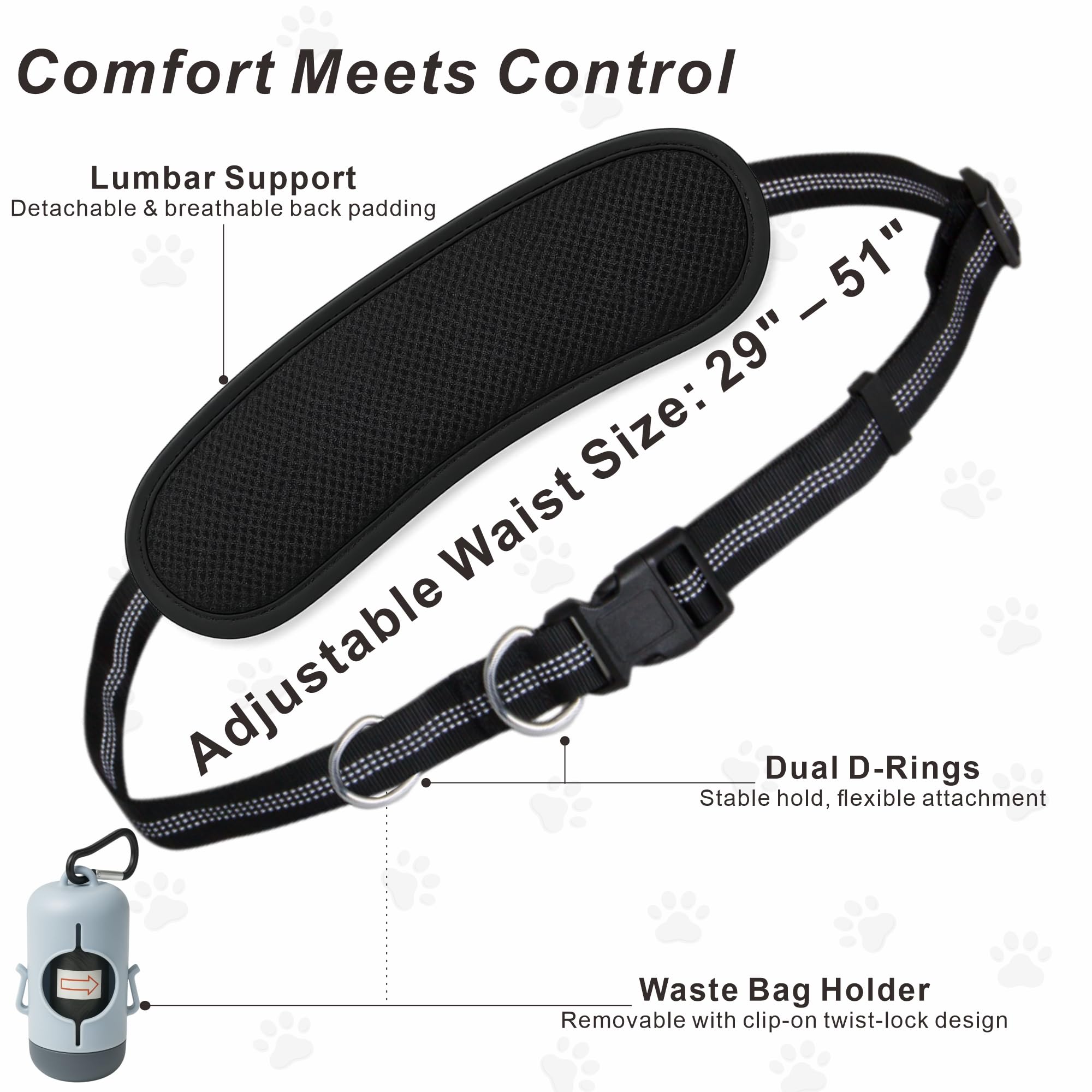 BJDQHKJ detachable poop bag dispenser clips to the leash for quick access.