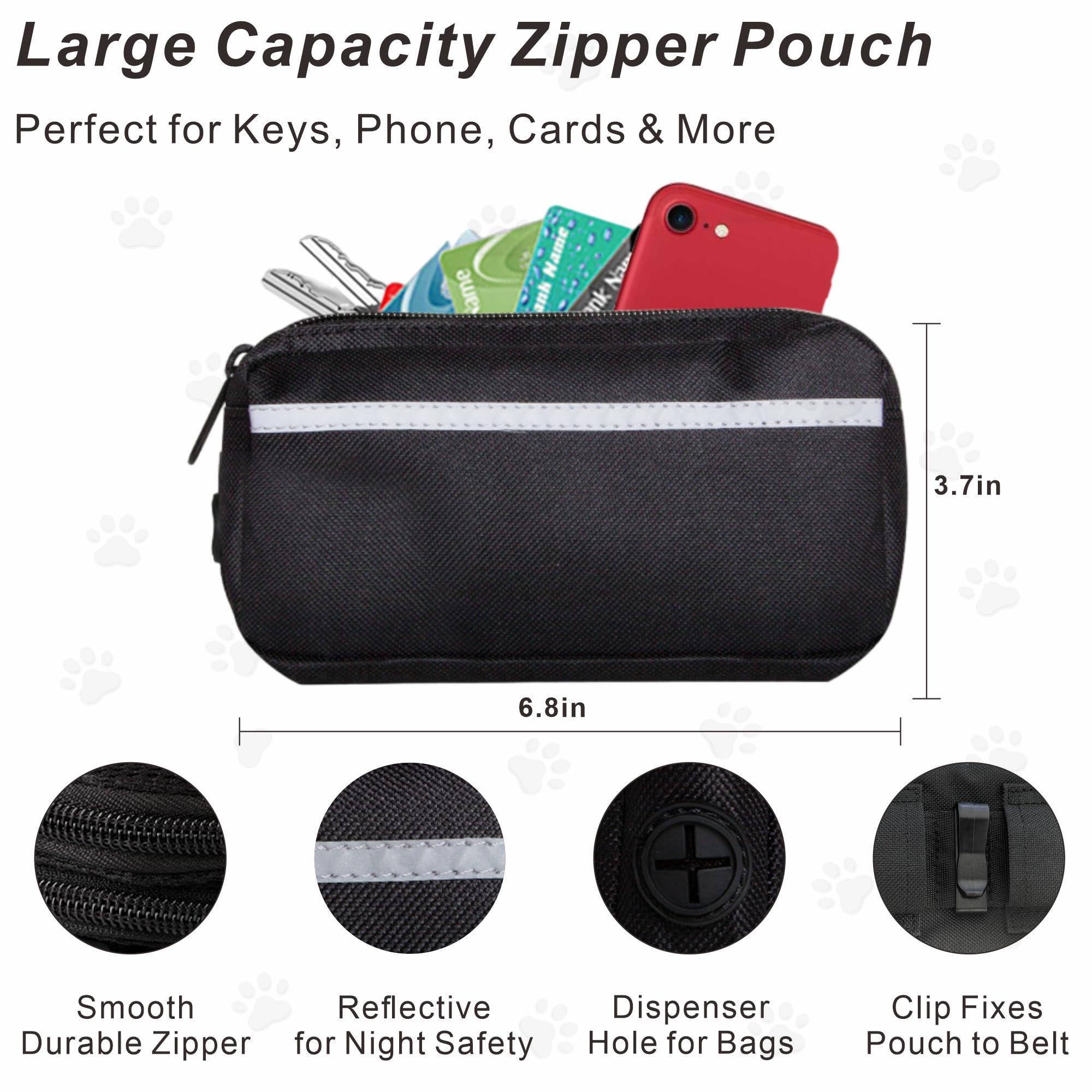 BJDQHKJ leash includes a zipper pouch for essentials during walks.