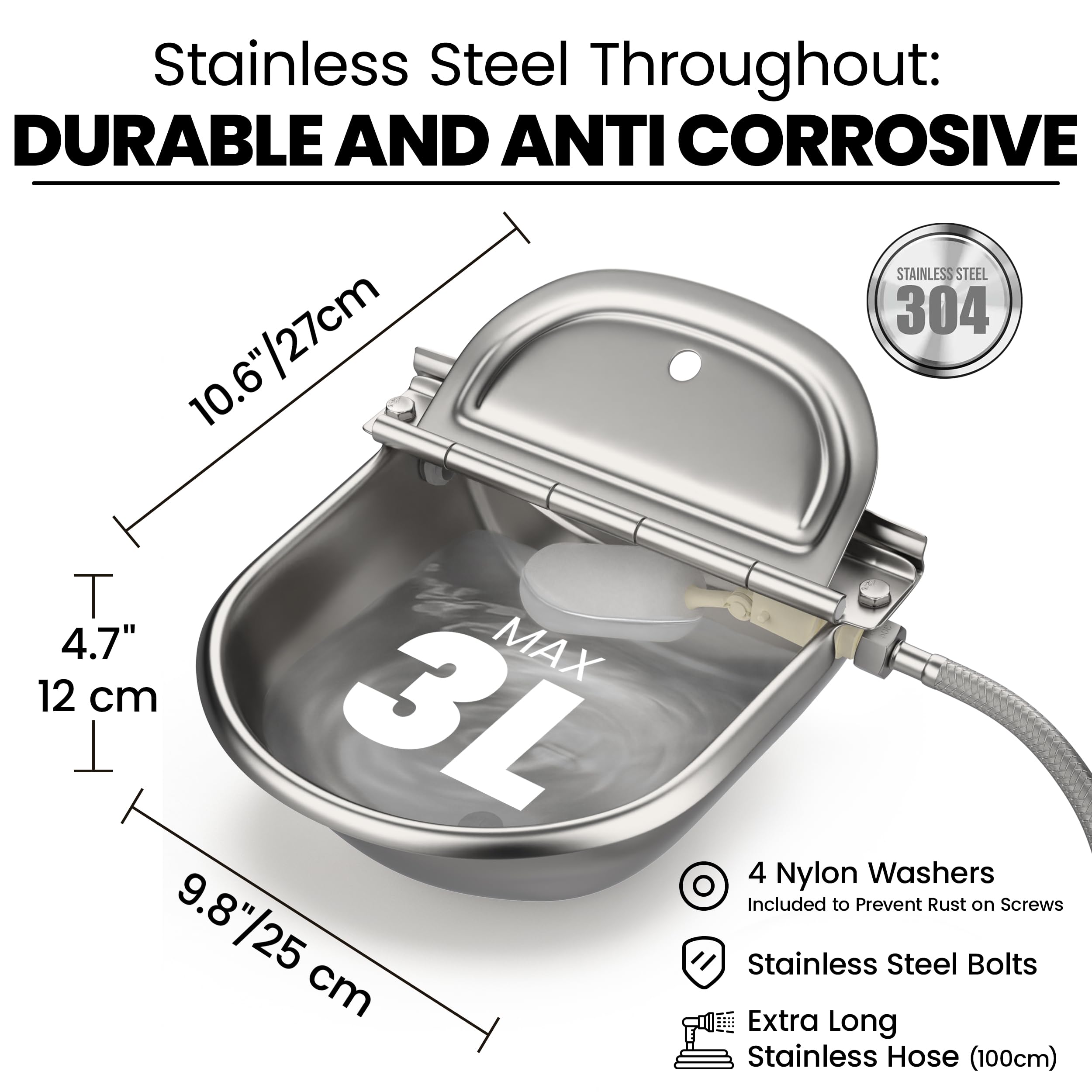 bkhdesign 304 stainless steel bowl close up highlights rust resistant durability