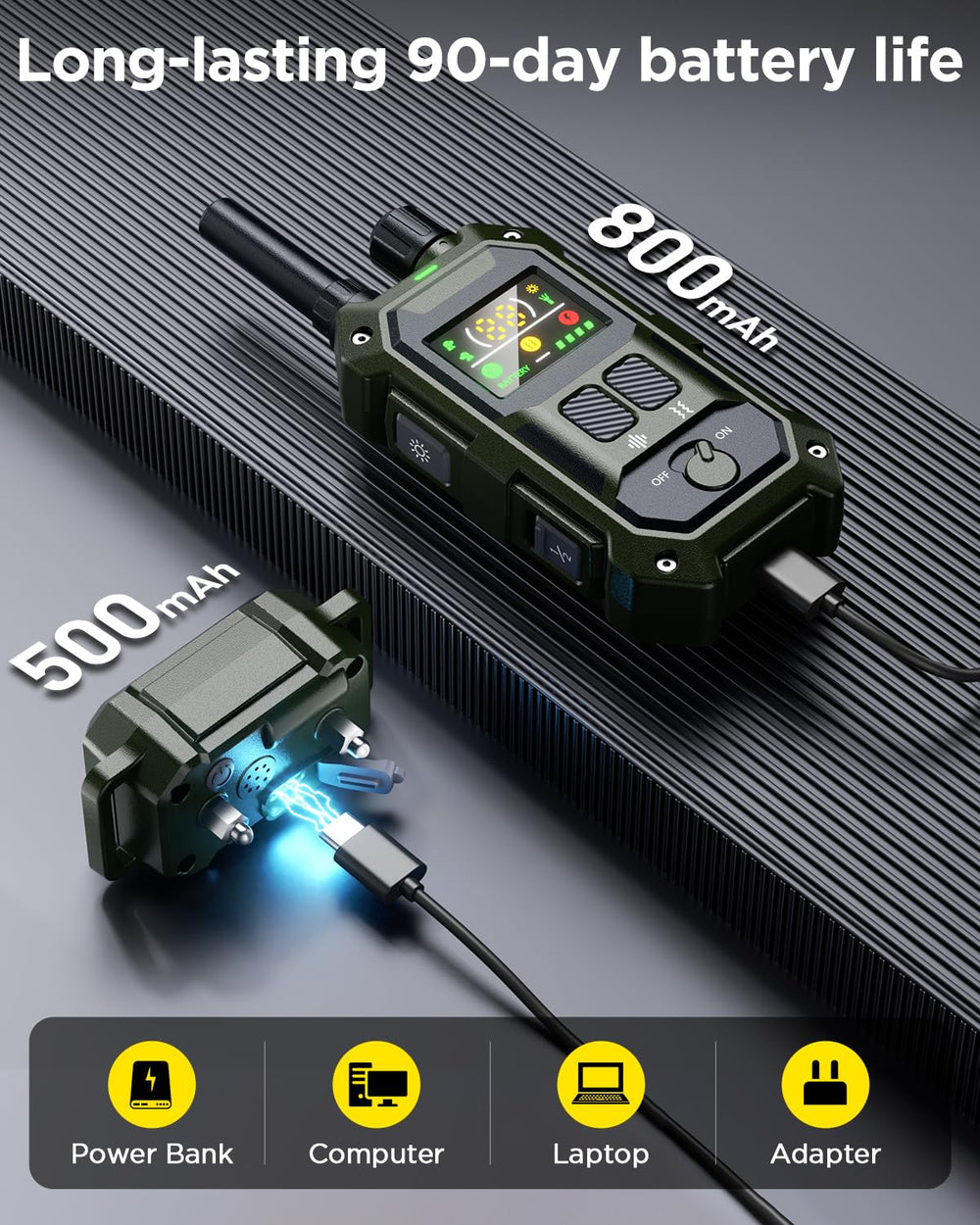Blackdog 90-day battery life reduces charging interruptions.