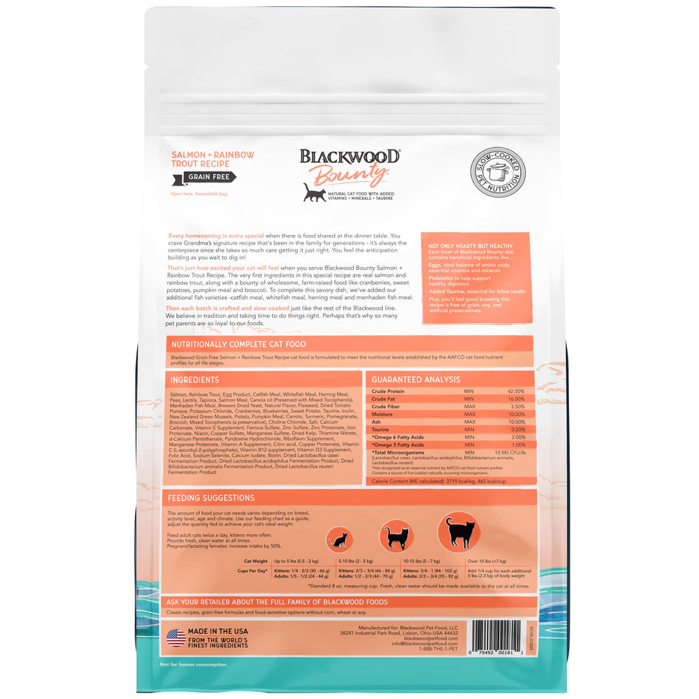 Cat enjoying meal time serving Blackwood Bounty savory kibble appealing to finicky eaters.