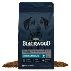 Blackwood complete diet dry dog food bag for all life stages, premium formula.