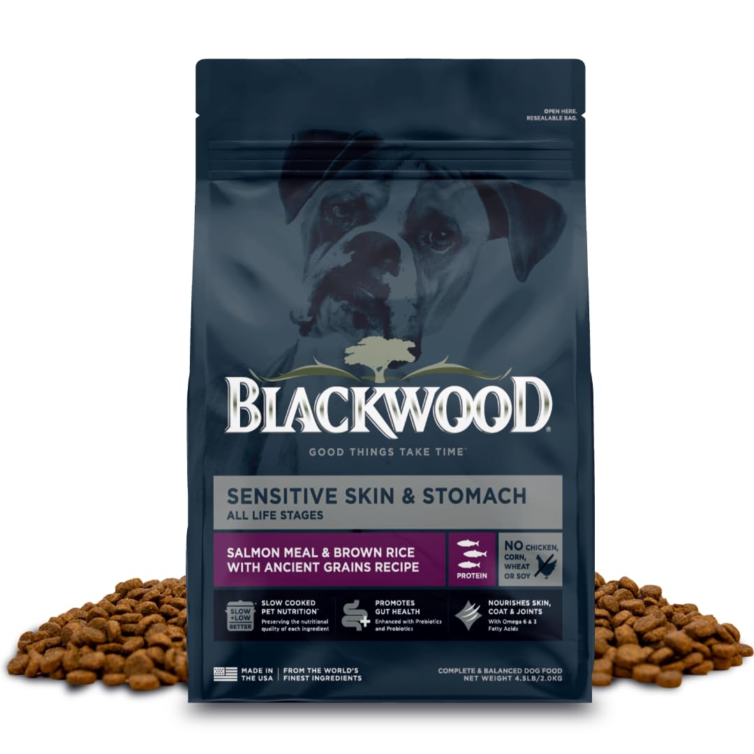Blackwood sensitive skin stomach dry dog food bag with resealable lid for freshness