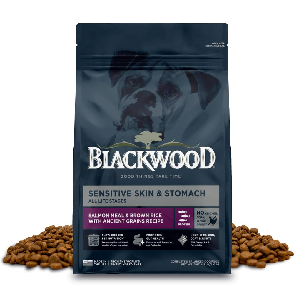 Blackwood sensitive skin stomach dry dog food bag with resealable lid for freshness