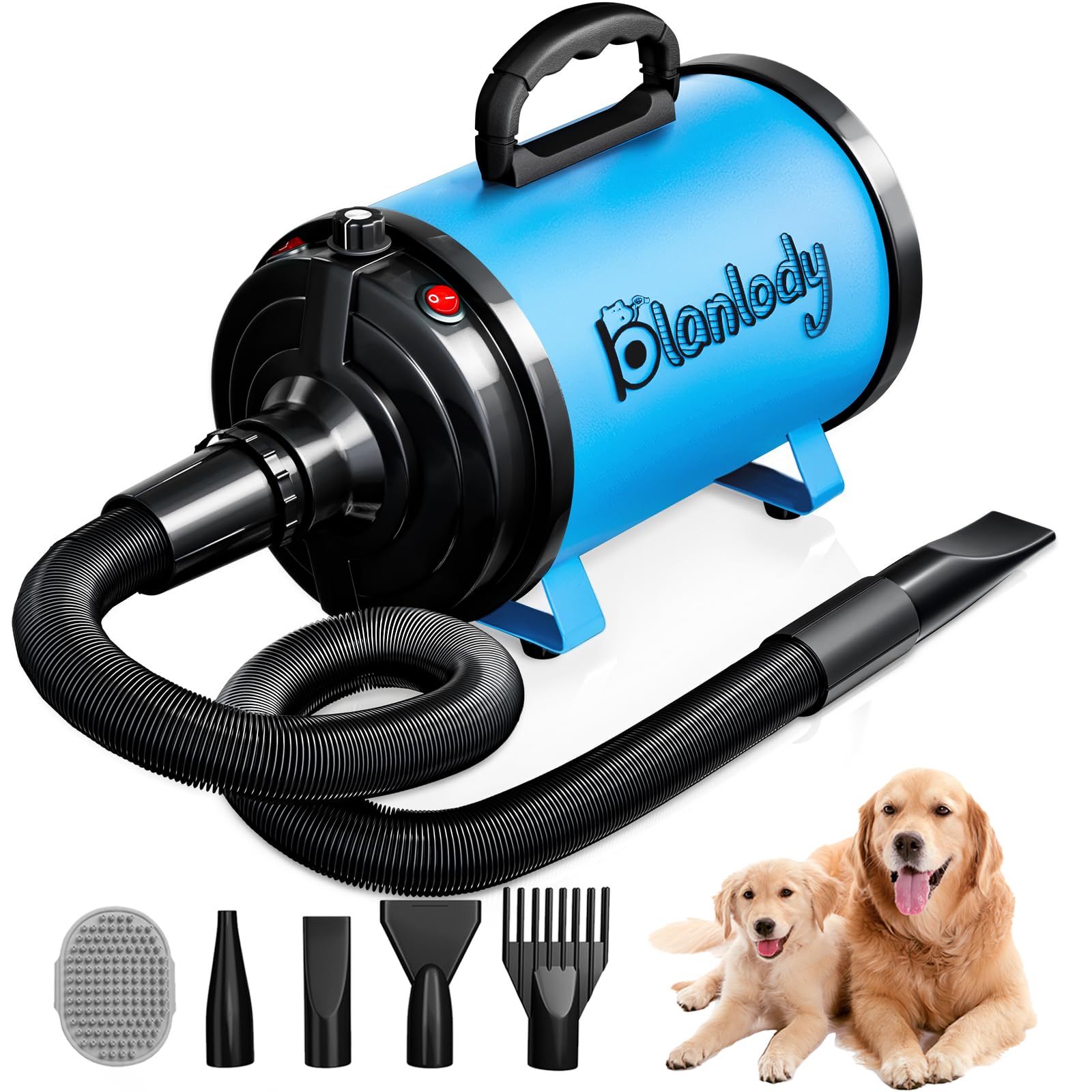 Blanlody dog dryer front view highlights build quality and grooming capability.