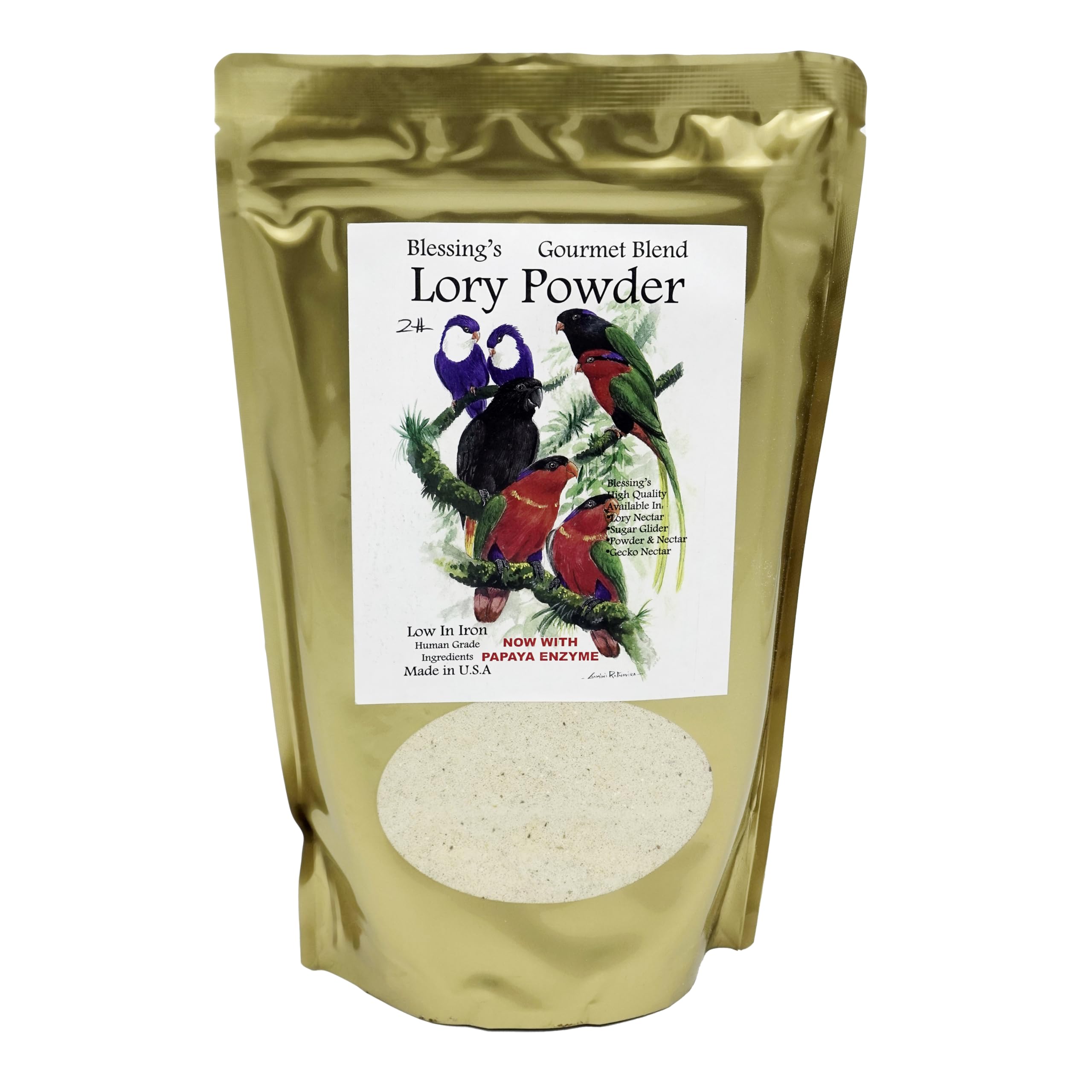Blessings Gourmet Lory Powder 2lb bag for convenient feeding.