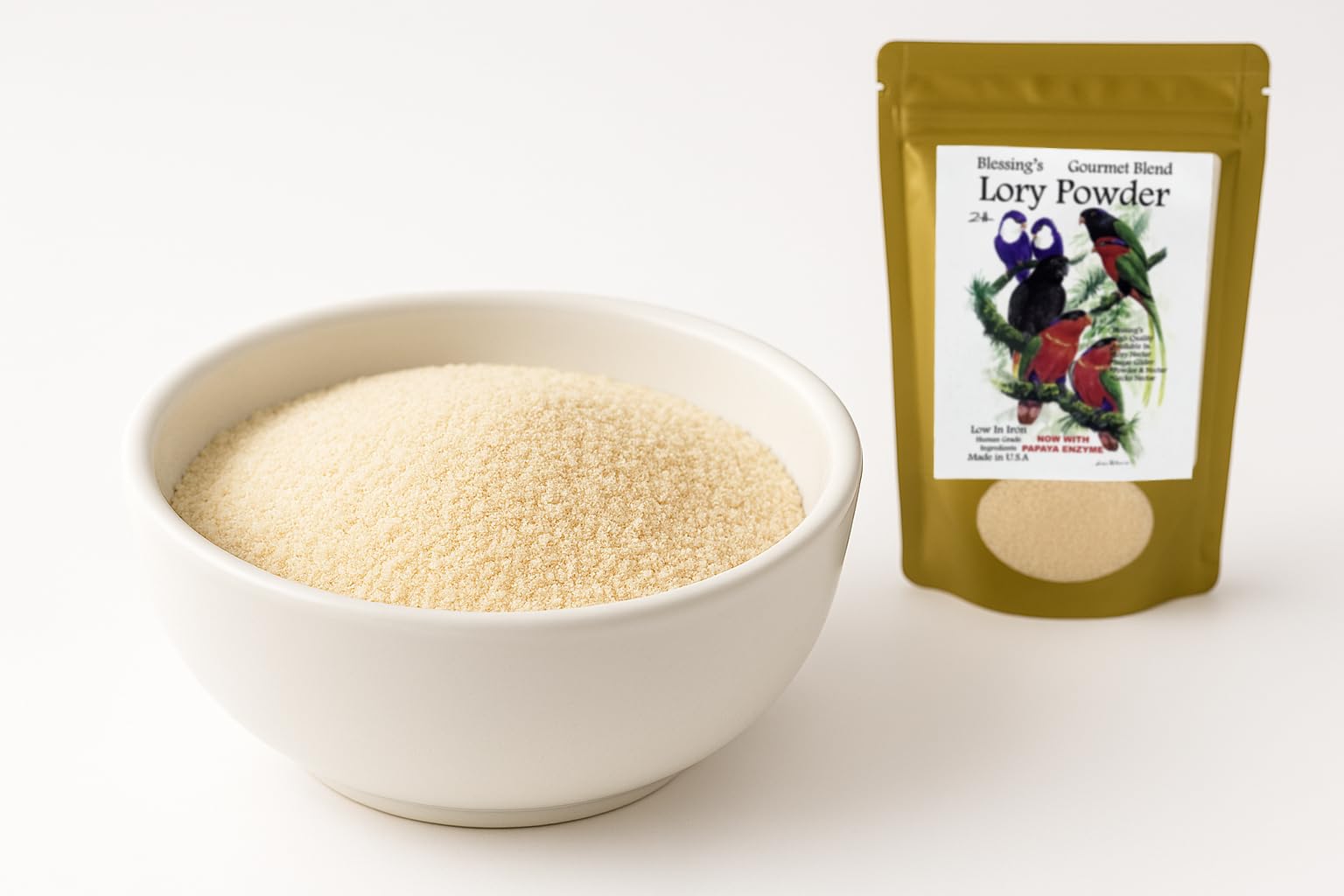 Lab analysis chart for Blessings Gourmet Lory Powder shows minerals.
