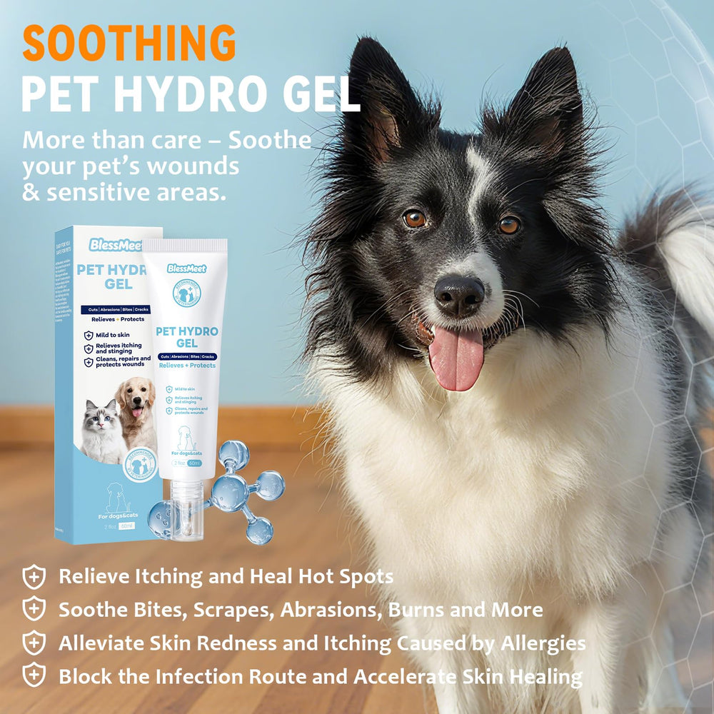 Blessmeet dog hot spot gel closeup shows soothing treatment for itchy skin.