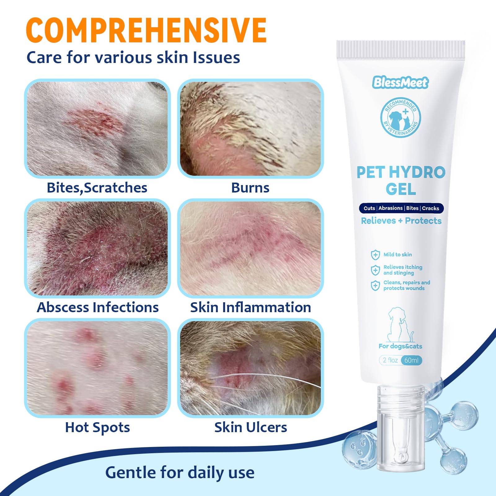 Blessmeet hypochlorous-acid-solution bottle label emphasizes safe, gentle care.