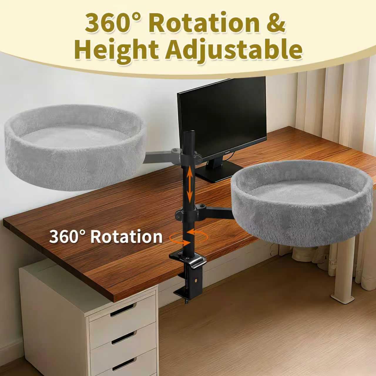 BlissBlaze cat desk bed with non-slip clamps protects furniture while your cat jumps on