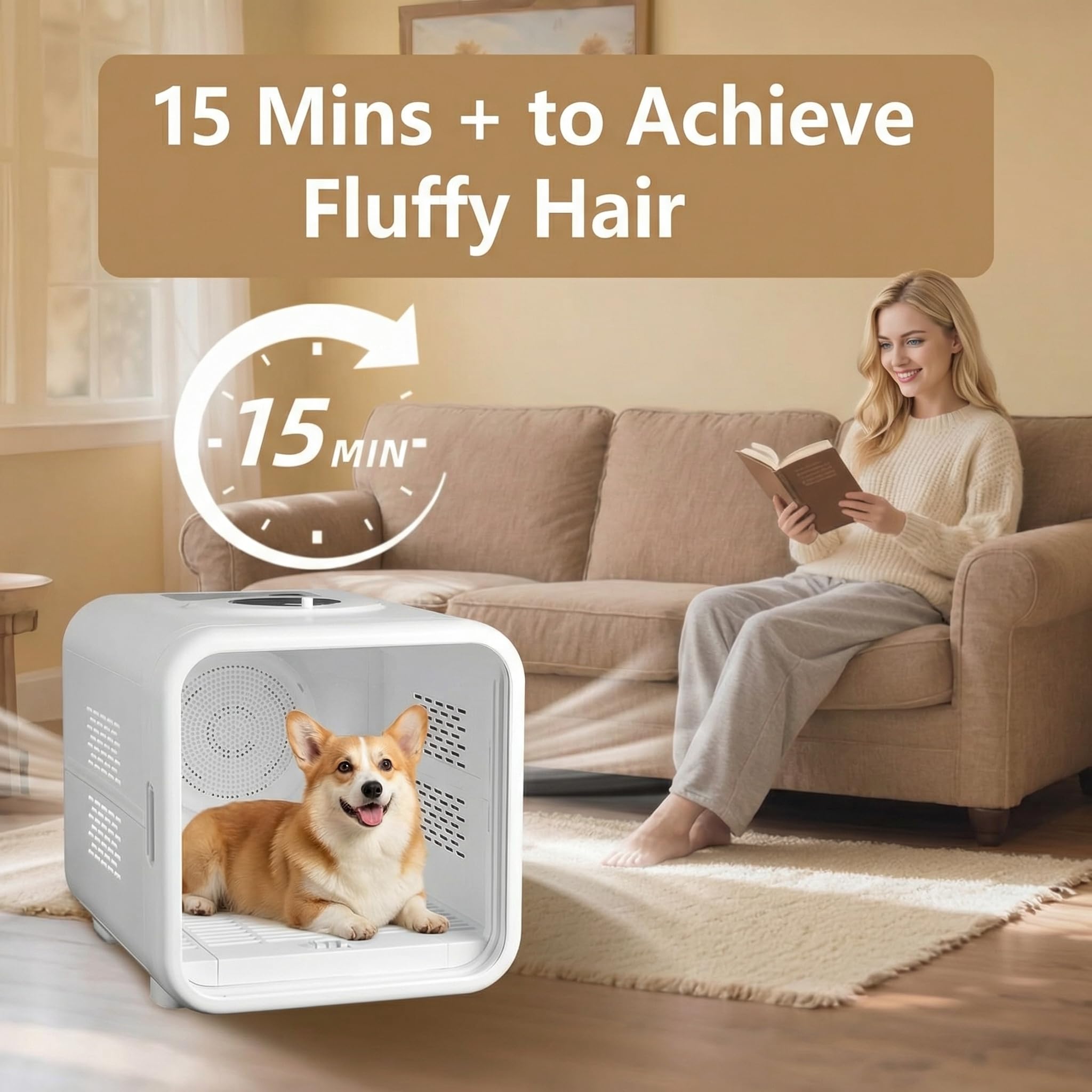 Blisspire Ultra-Quiet Pet Dryer Box removable base simplifies cleanup after drying.