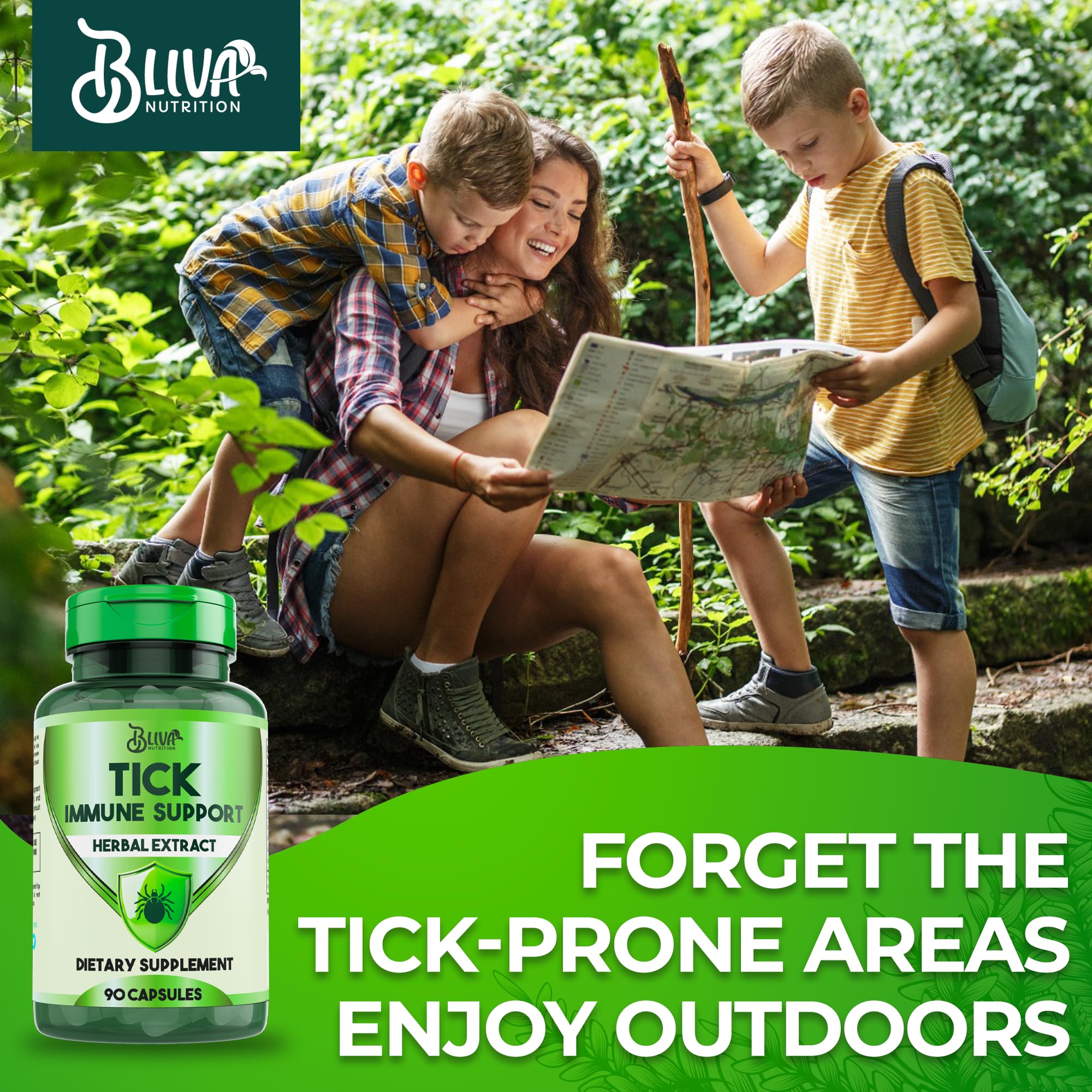 BLIVA Tick Immune Support Made in USA badge on packaging.