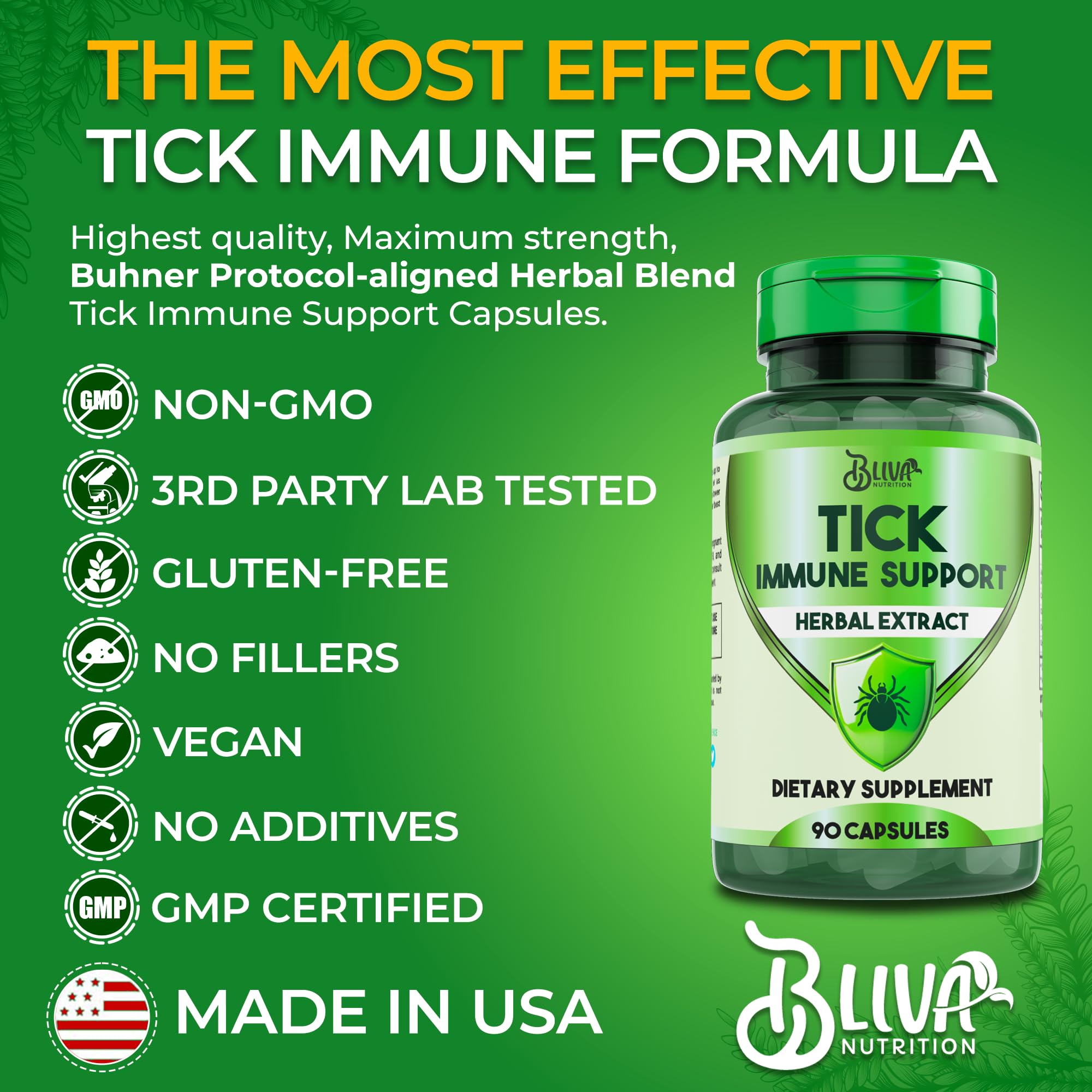 BLIVA Tick Immune Support quality-control seal on the label.