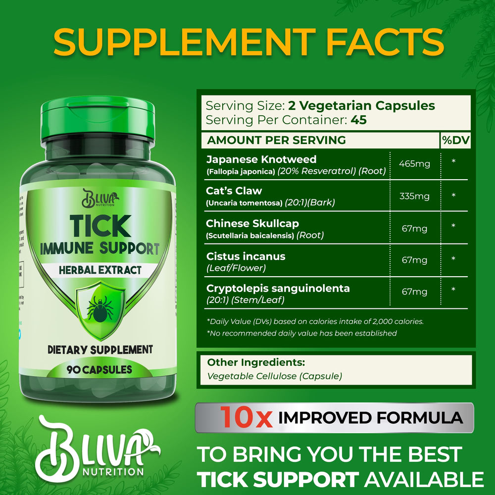 BLIVA Tick Immune Support vegan capsules ready for daily immune care.