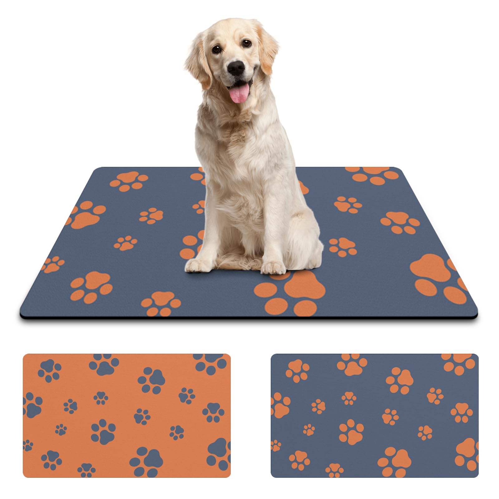 Blkjsgly durable blue mat for messy drinkers with footprints design.