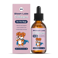 Bloom Labs collagen for dogs bottle demonstrates easy, mess-free dosing for daily use.