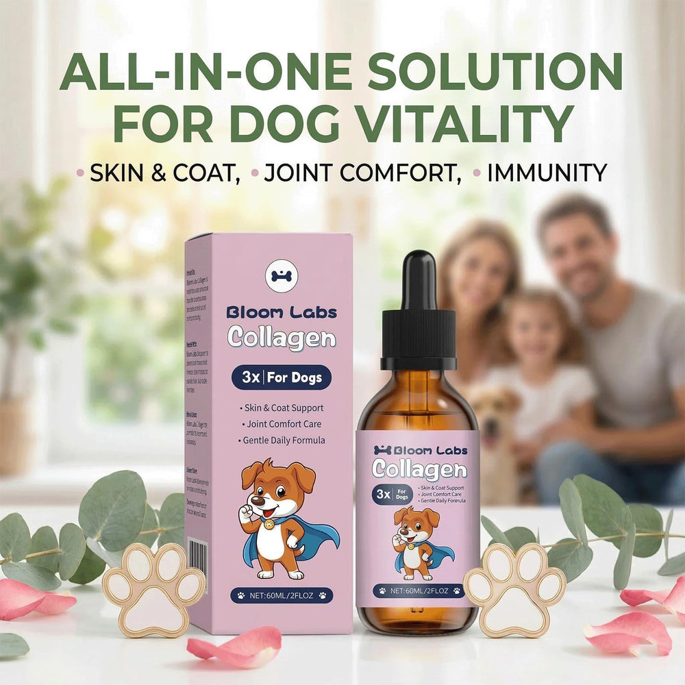 Bloom Labs liquid collagen for dogs dosing with dropper enables precise servings.