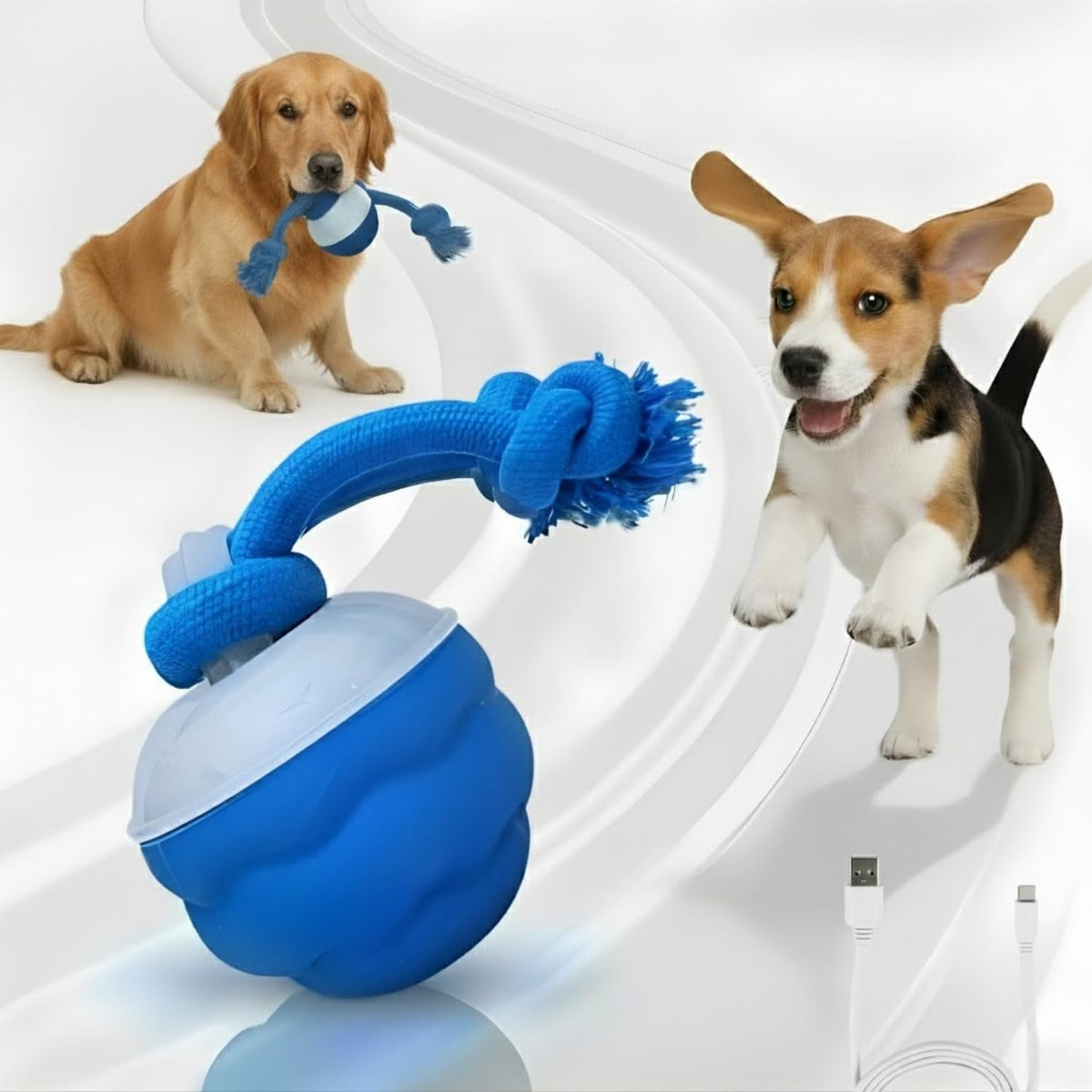 Bloompaw interactive ball rolling action stimulates curiosity during play.